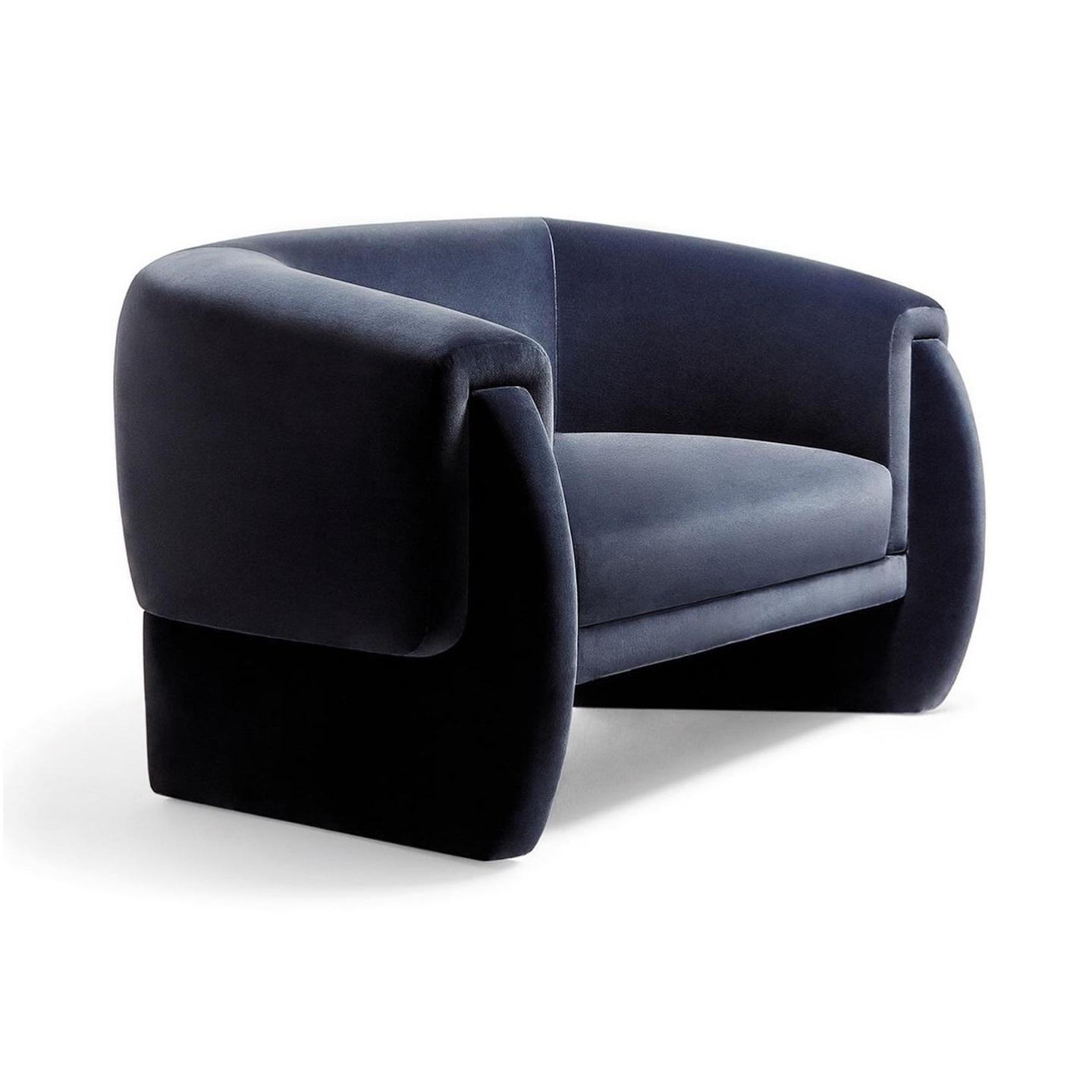 Handcrafted Armchair with Architectural Silhouette and High Resistance Velvet For Sale 4