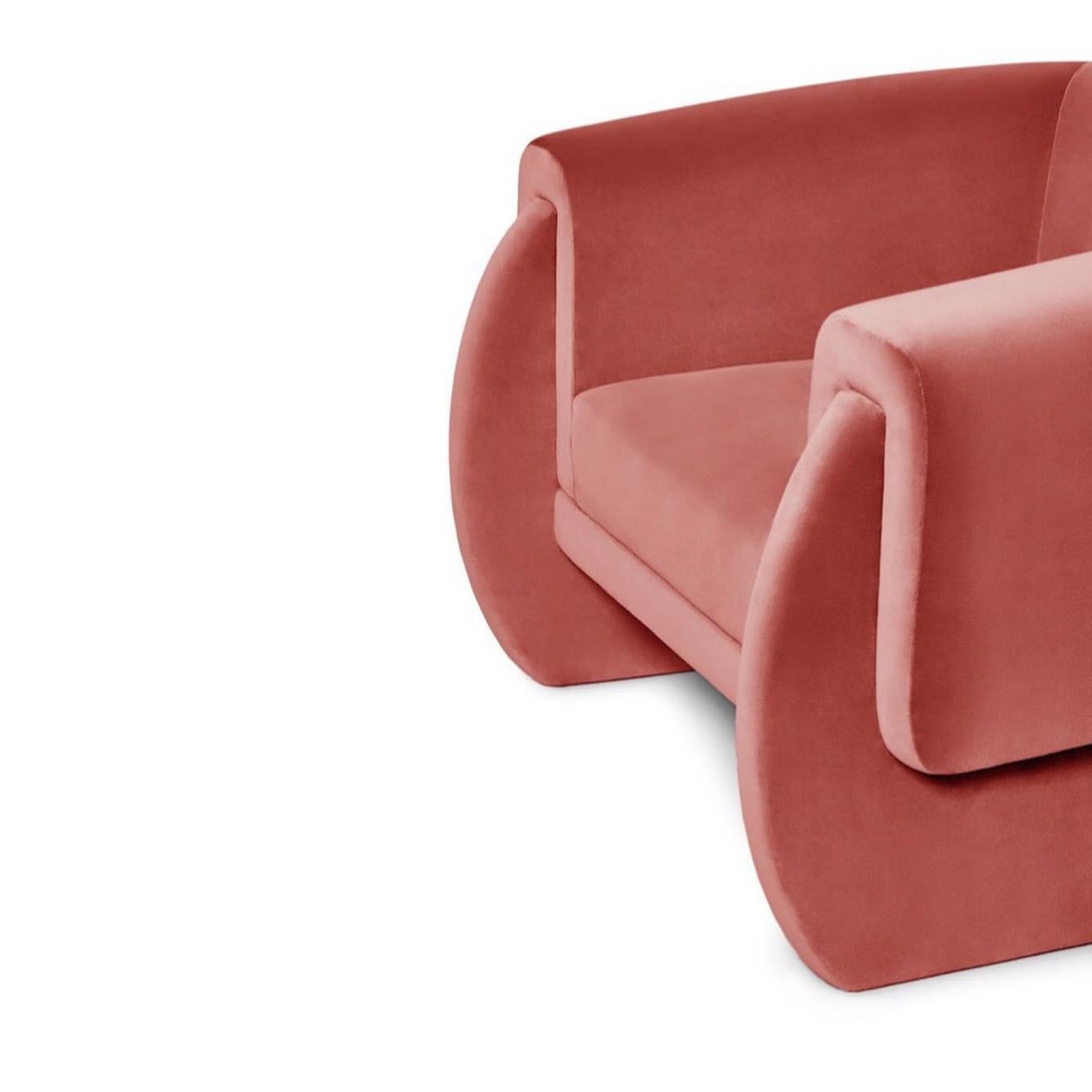 Modern Handcrafted Armchair with Architectural Silhouette and High Resistance Velvet For Sale