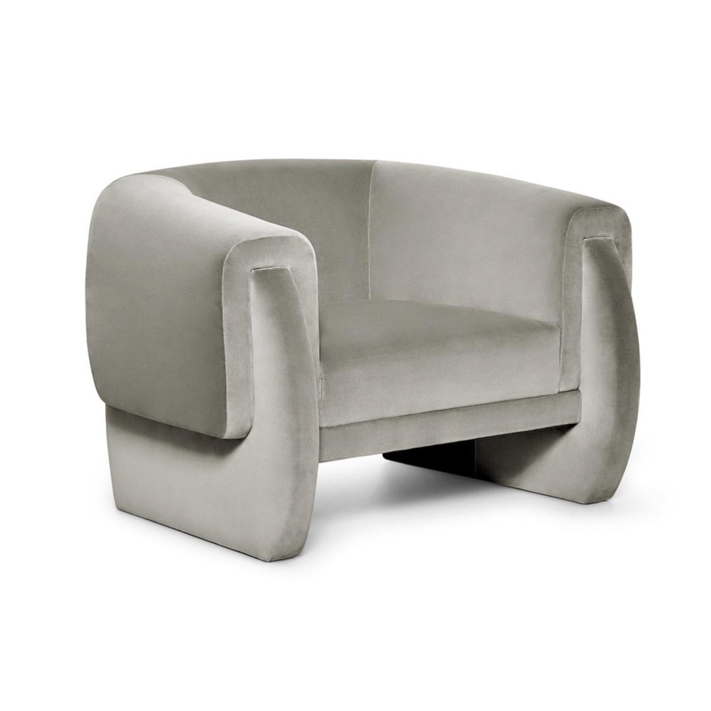 Hand-Crafted Handcrafted Armchair with Architectural Silhouette and High Resistance Velvet For Sale