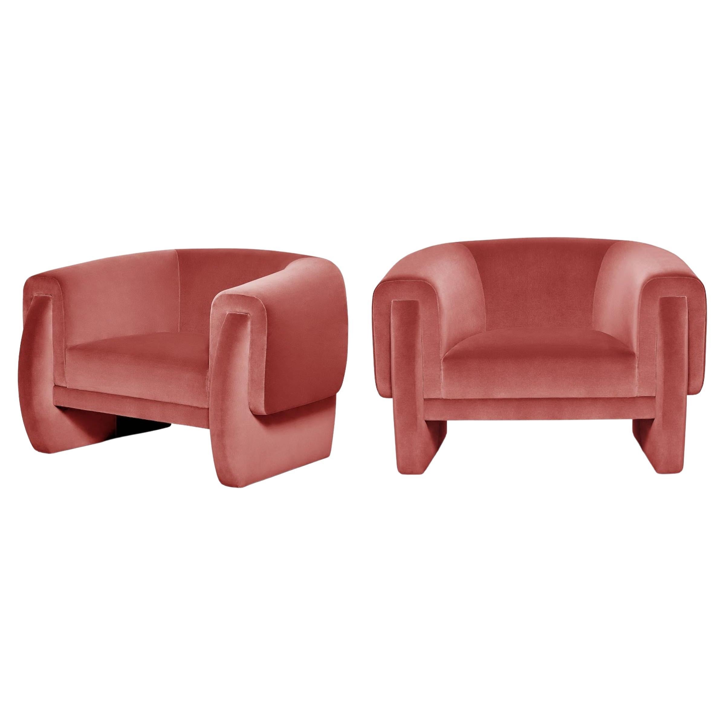 Handgefertigter Sessel mit architektonischer Silhouette und hochfestem Samt