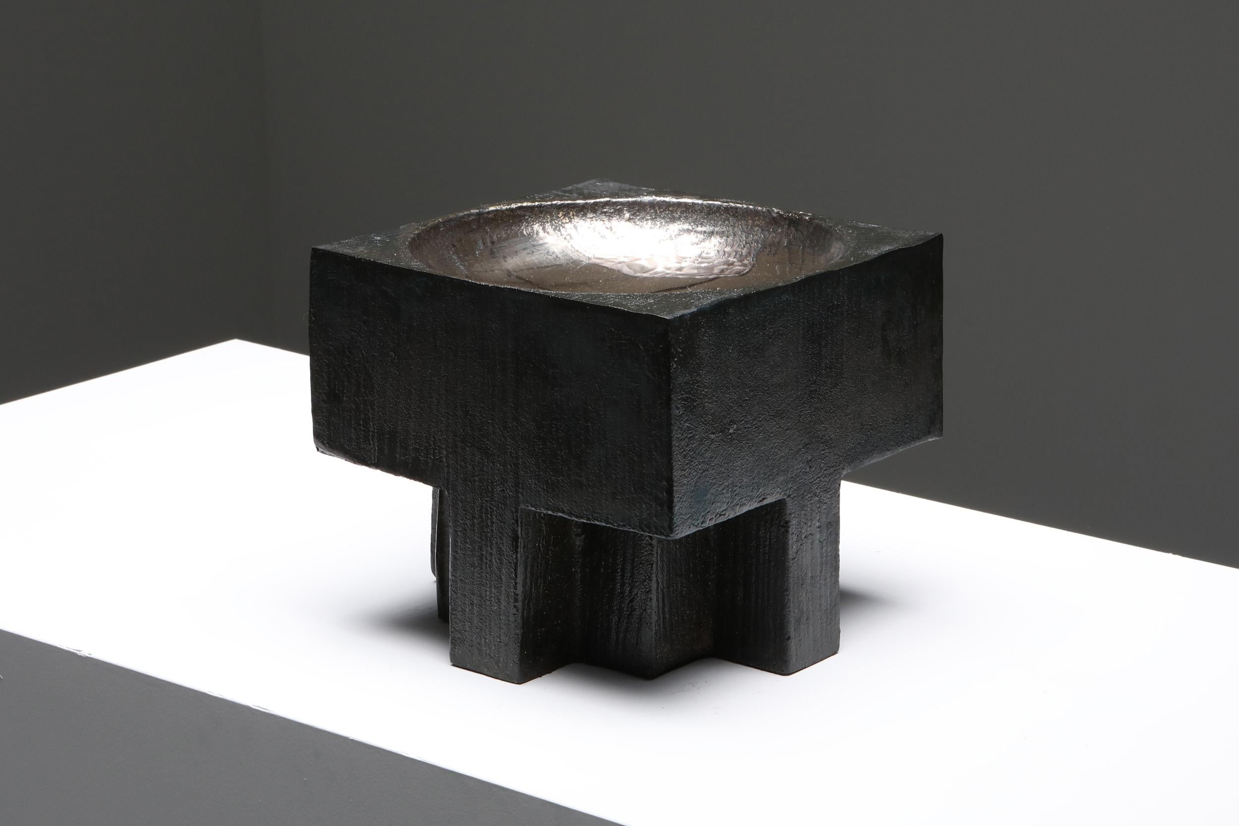 Brutalist Contemporary Arno Declercq Bronze Cross Pots