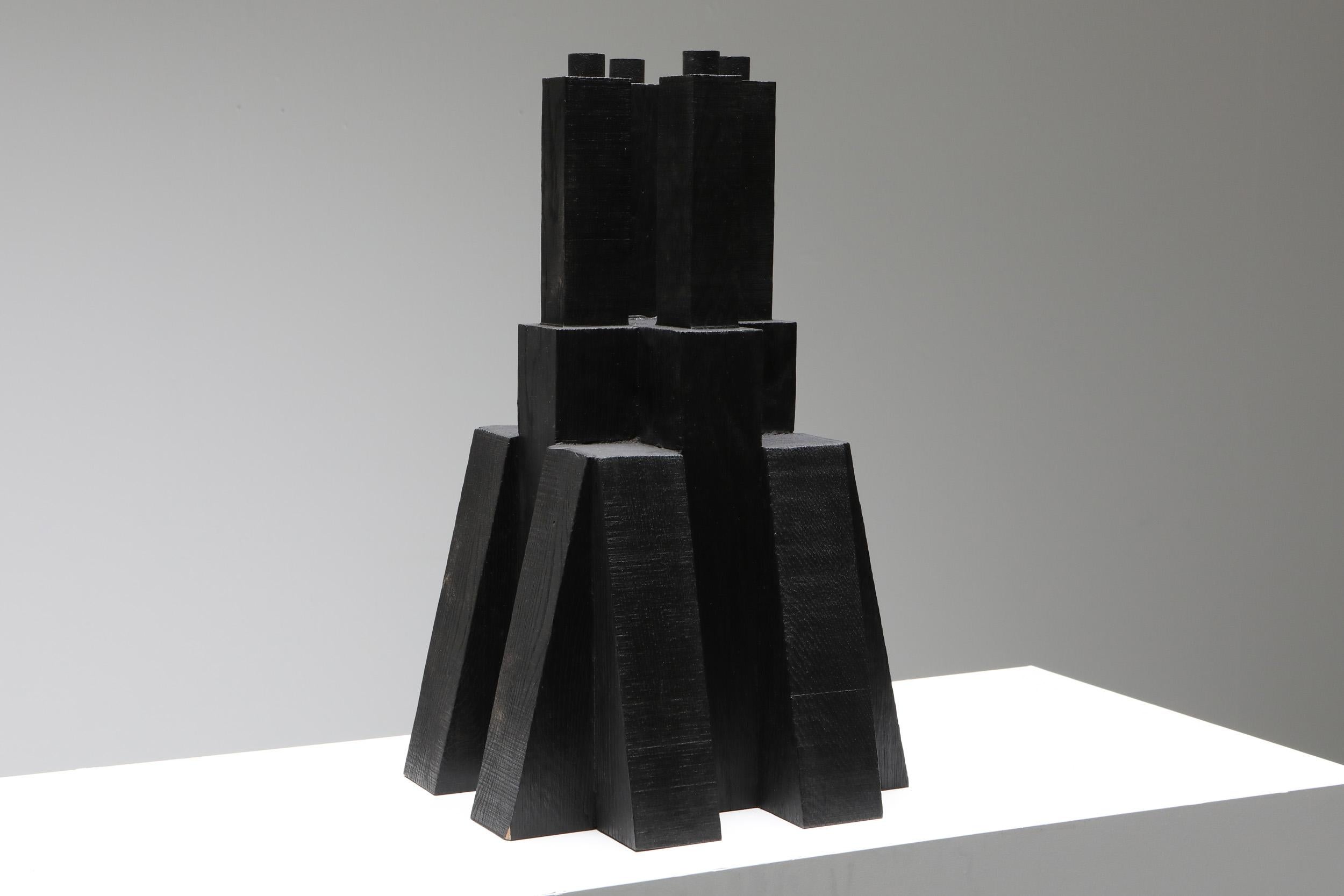 Brutalist Black burnished iroko Bunker Candleholder 2.0 by Arno De Clercq