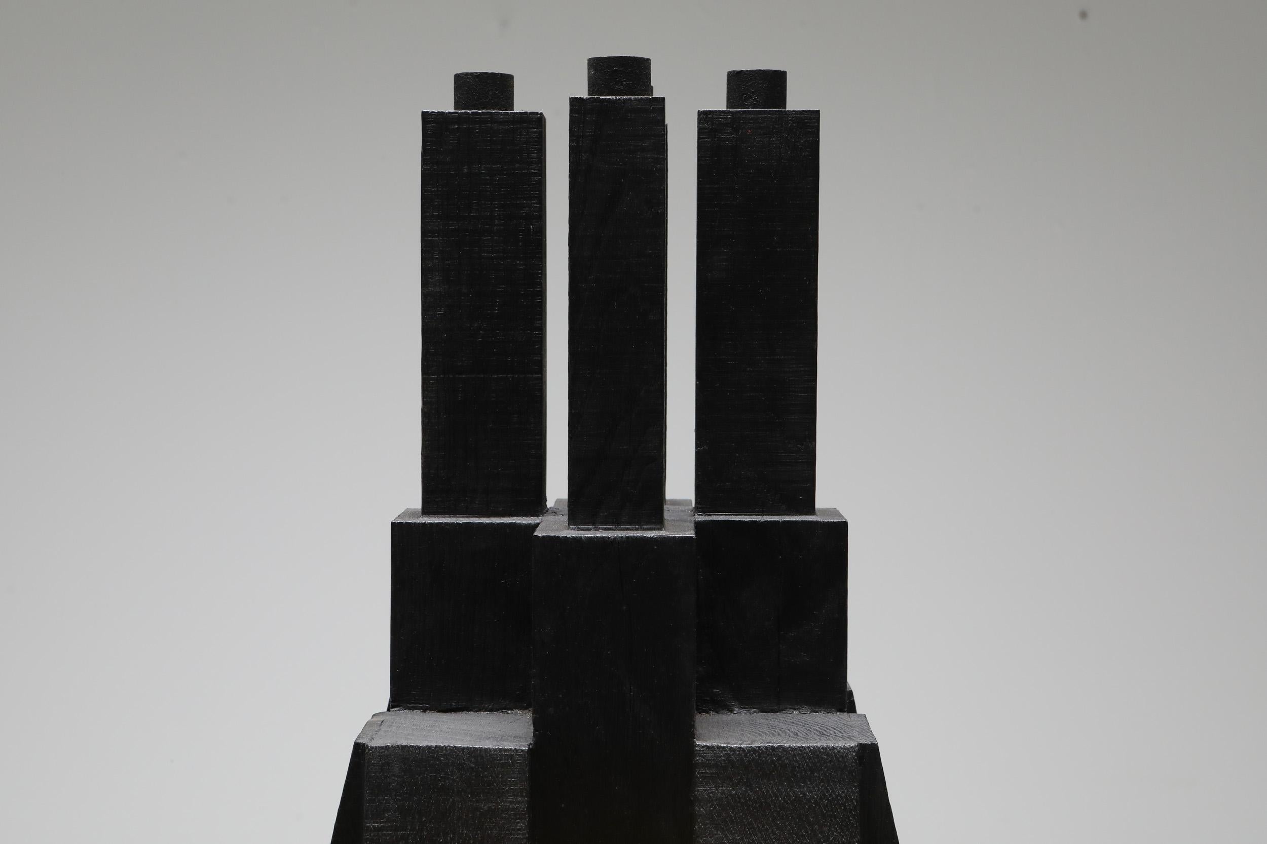 Belgian Black burnished iroko Bunker Candleholder 2.0 by Arno De Clercq