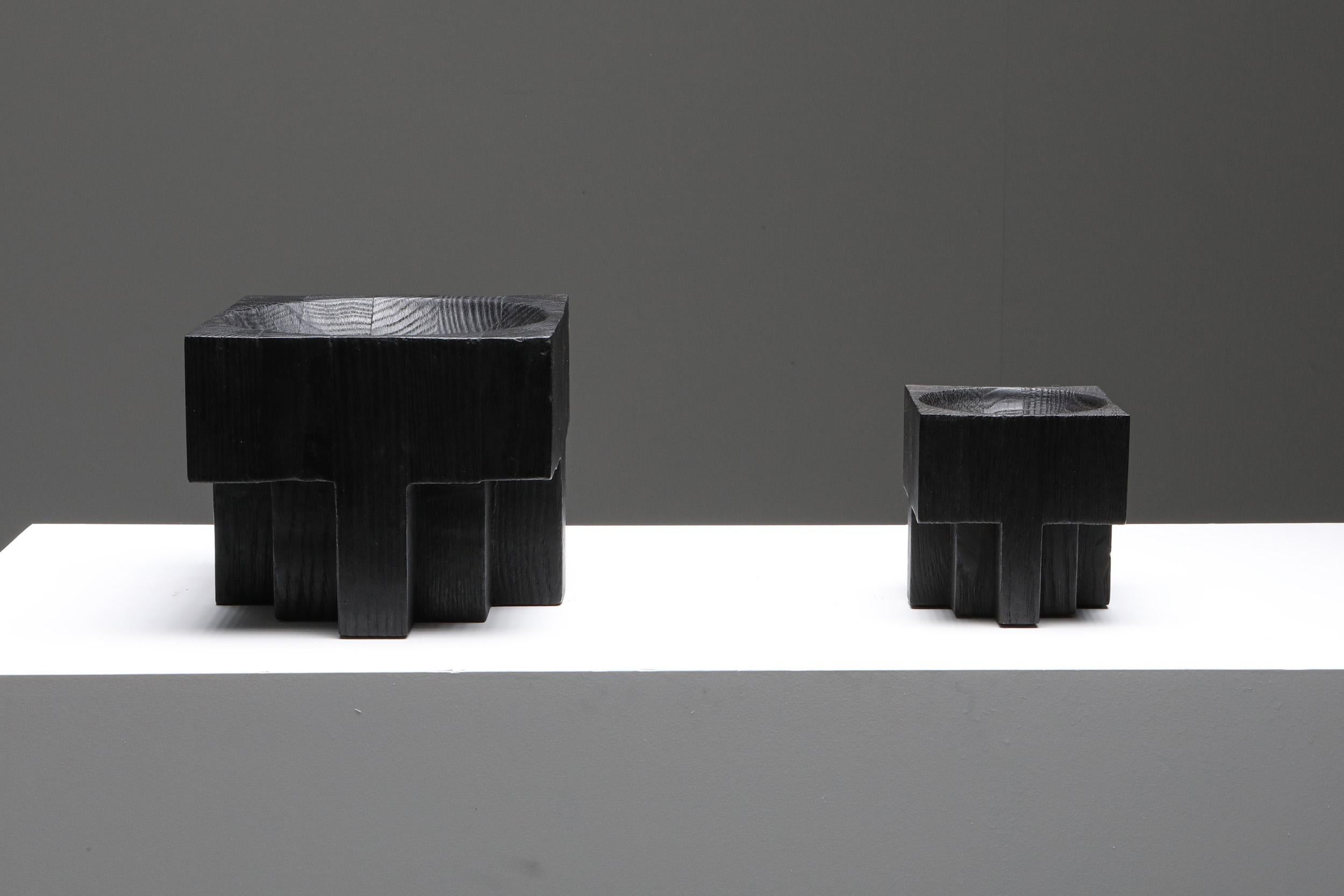 Steel Black burned Iroko wood Arno Declercq Cross pots