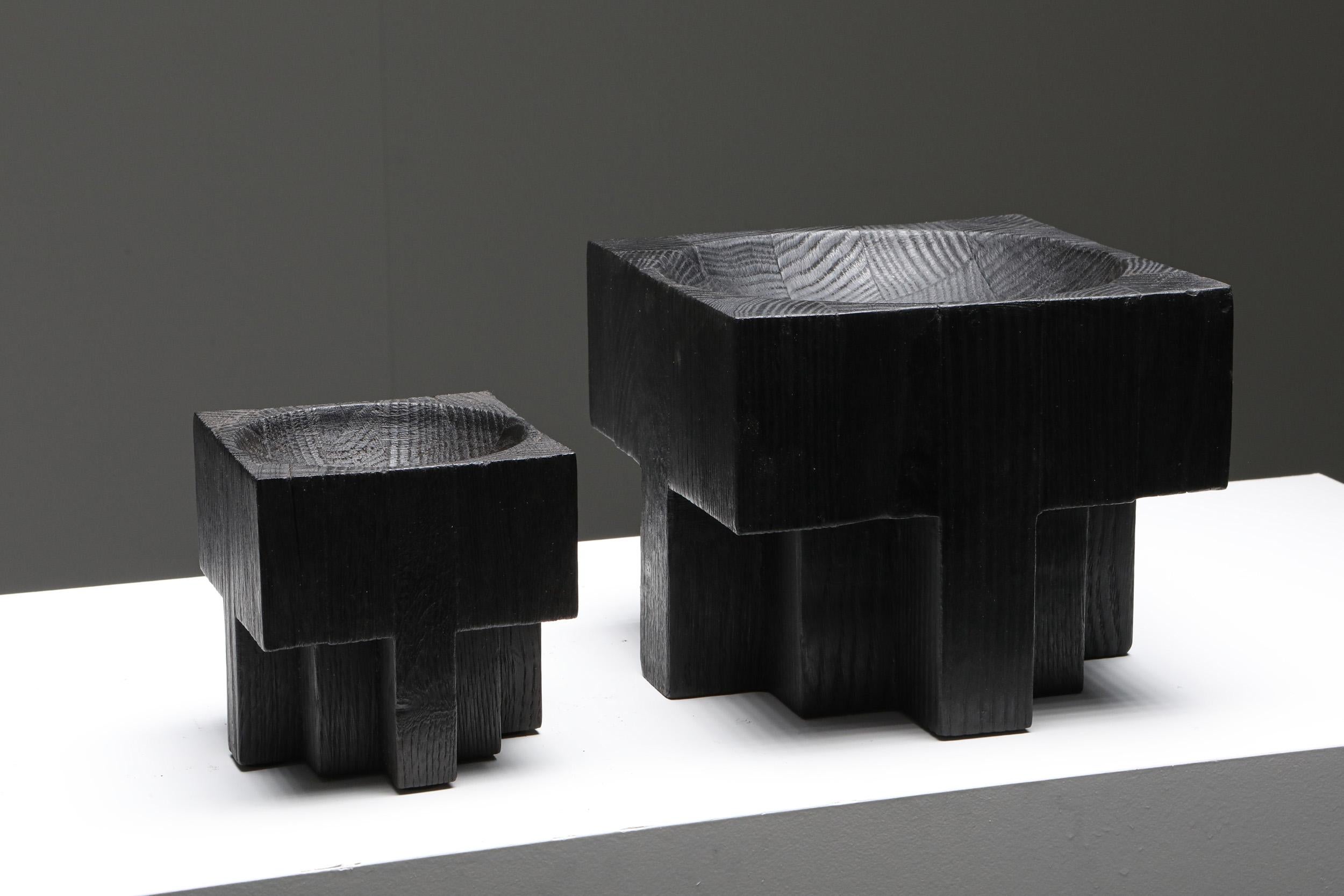 Black burned Iroko wood Arno Declercq Cross pots 2