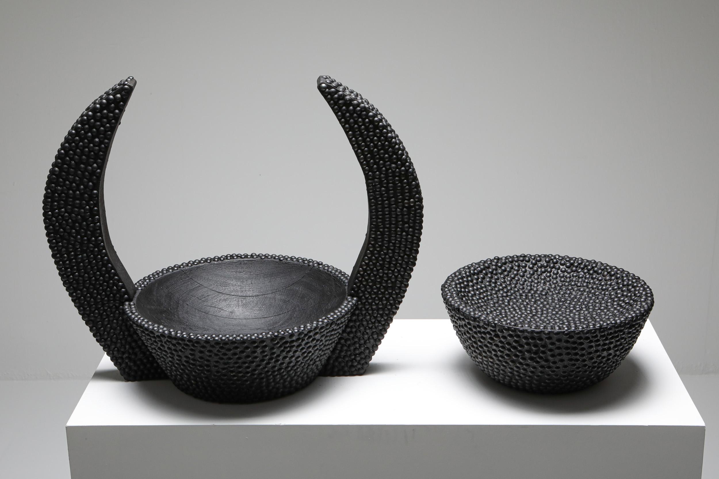Brutalist black Arno Declercq 'Senufo' bowl In New Condition In Antwerp, BE