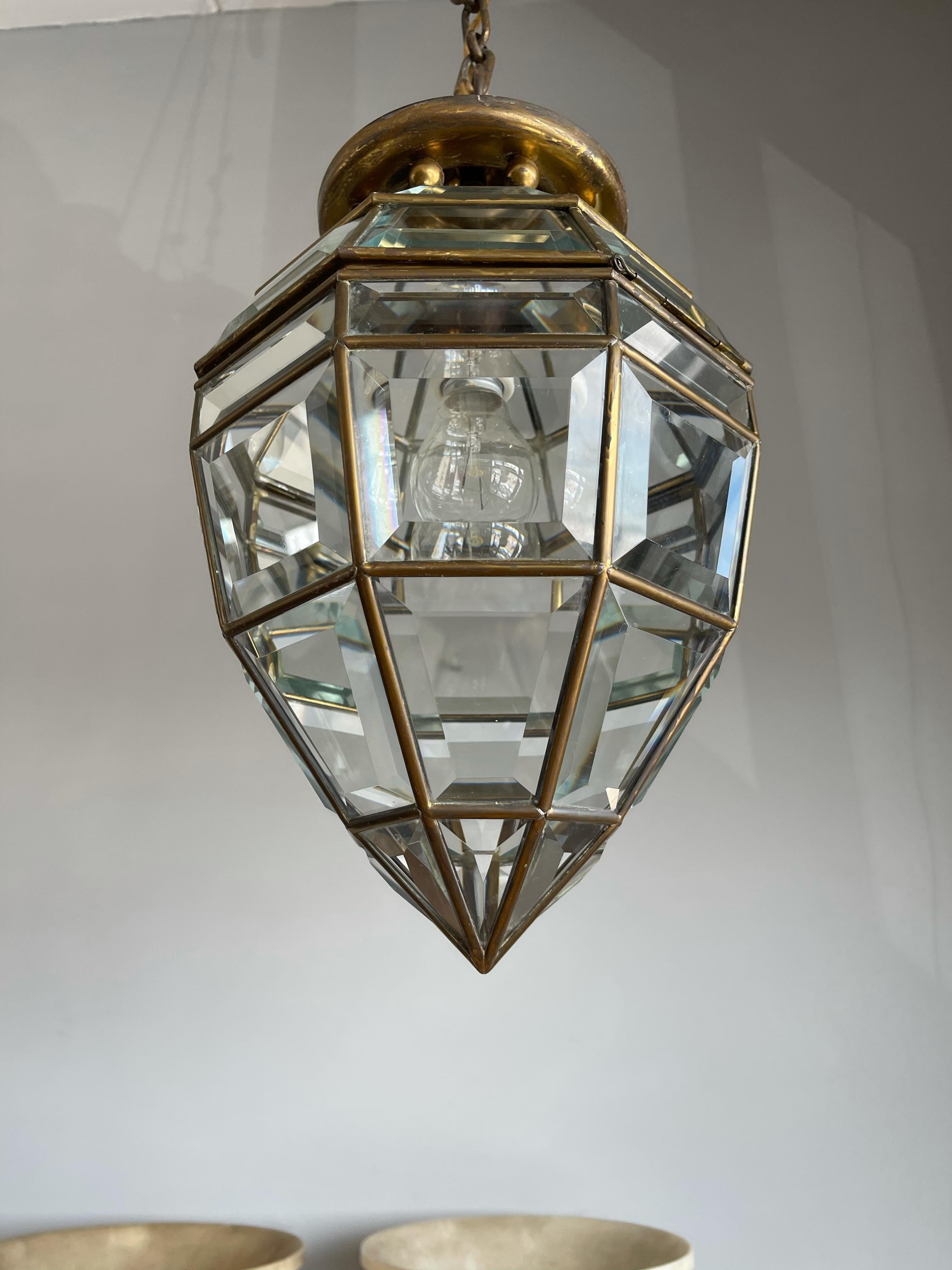 Handcrafted Art Deco Pendant Light Diamond Shape with 48 Beveled Glass Pieces 5