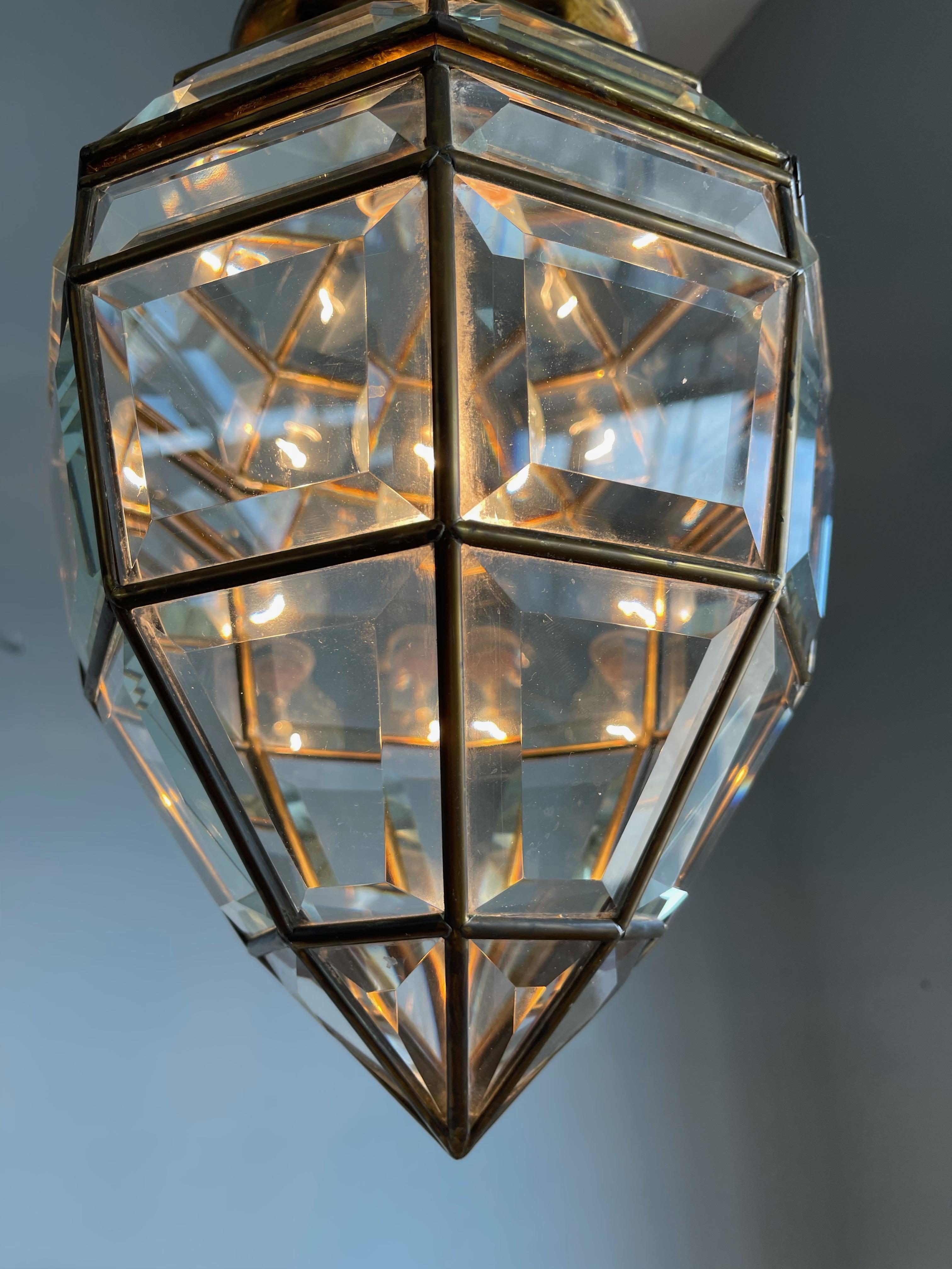 Austrian Handcrafted Art Deco Pendant Light Diamond Shape with 48 Beveled Glass Pieces