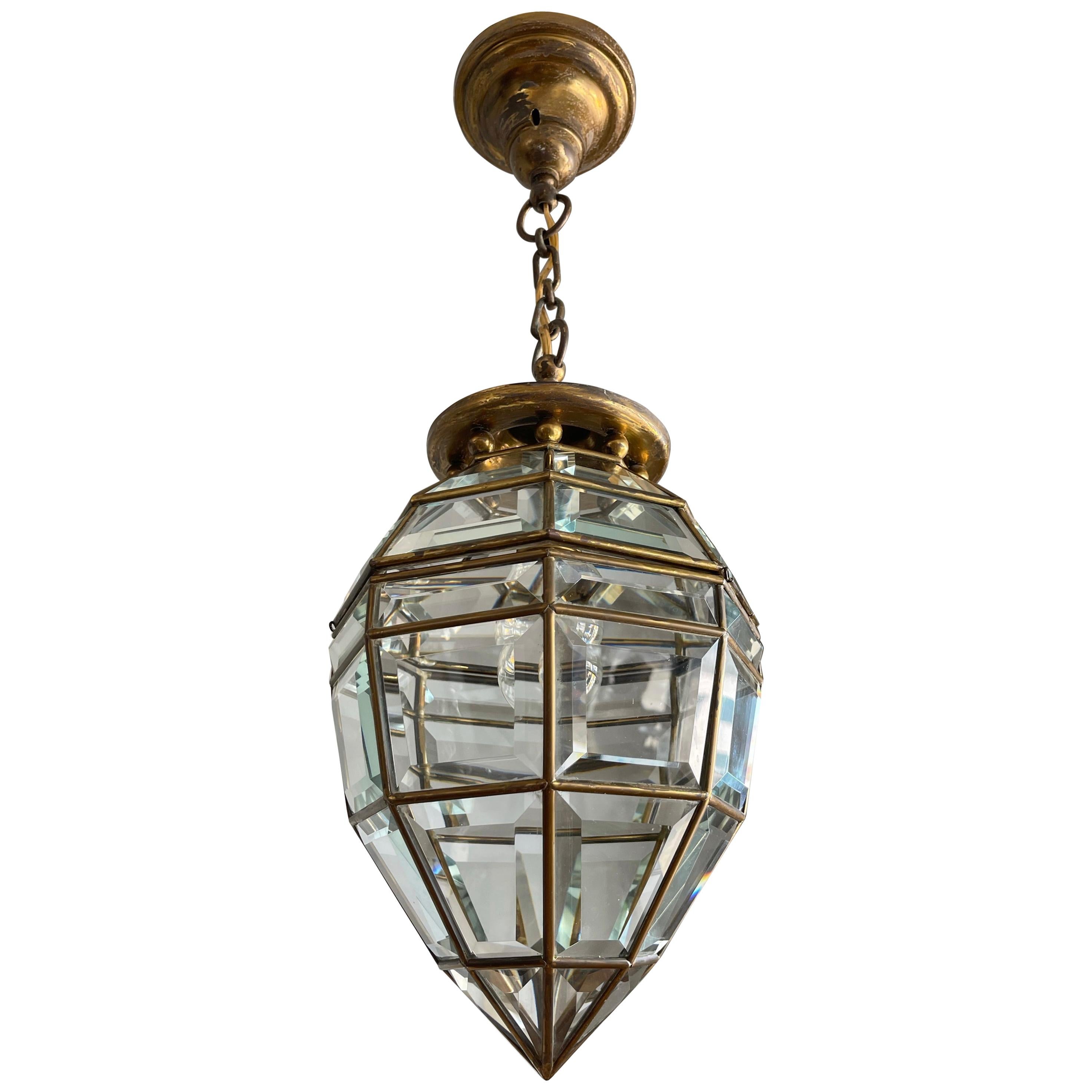 Handcrafted Art Deco Pendant Light Diamond Shape with 48 Beveled Glass Pieces