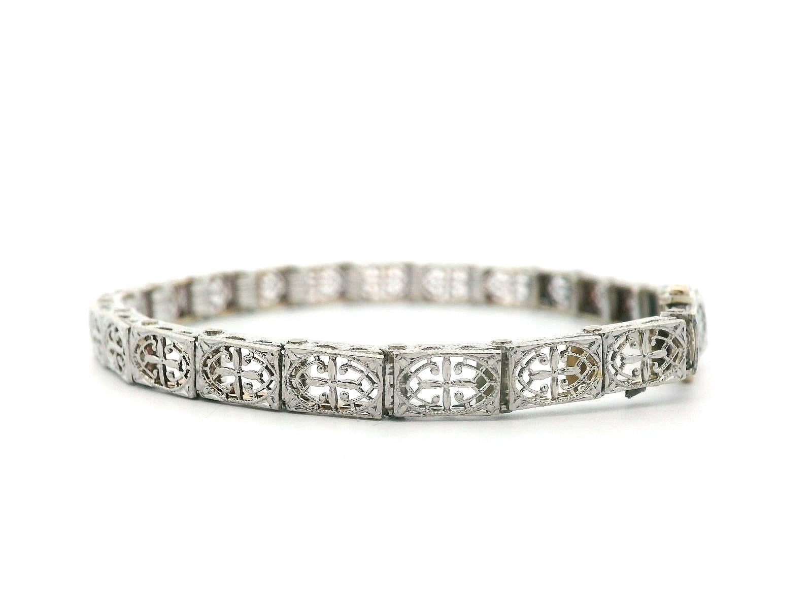 Handcraft - Bracelet Art déco en platine et or filigrané Bon état - En vente à Lexington, KY