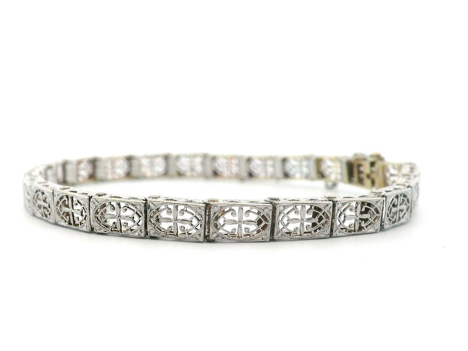 Handcraft - Bracelet Art déco en platine et or filigrané Pour femmes en vente