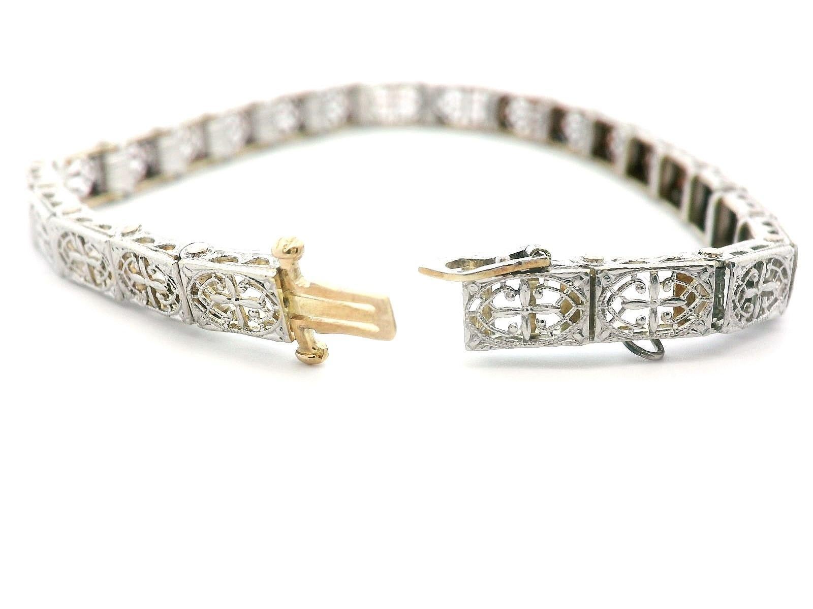 Handcraft - Bracelet Art déco en platine et or filigrané en vente 1