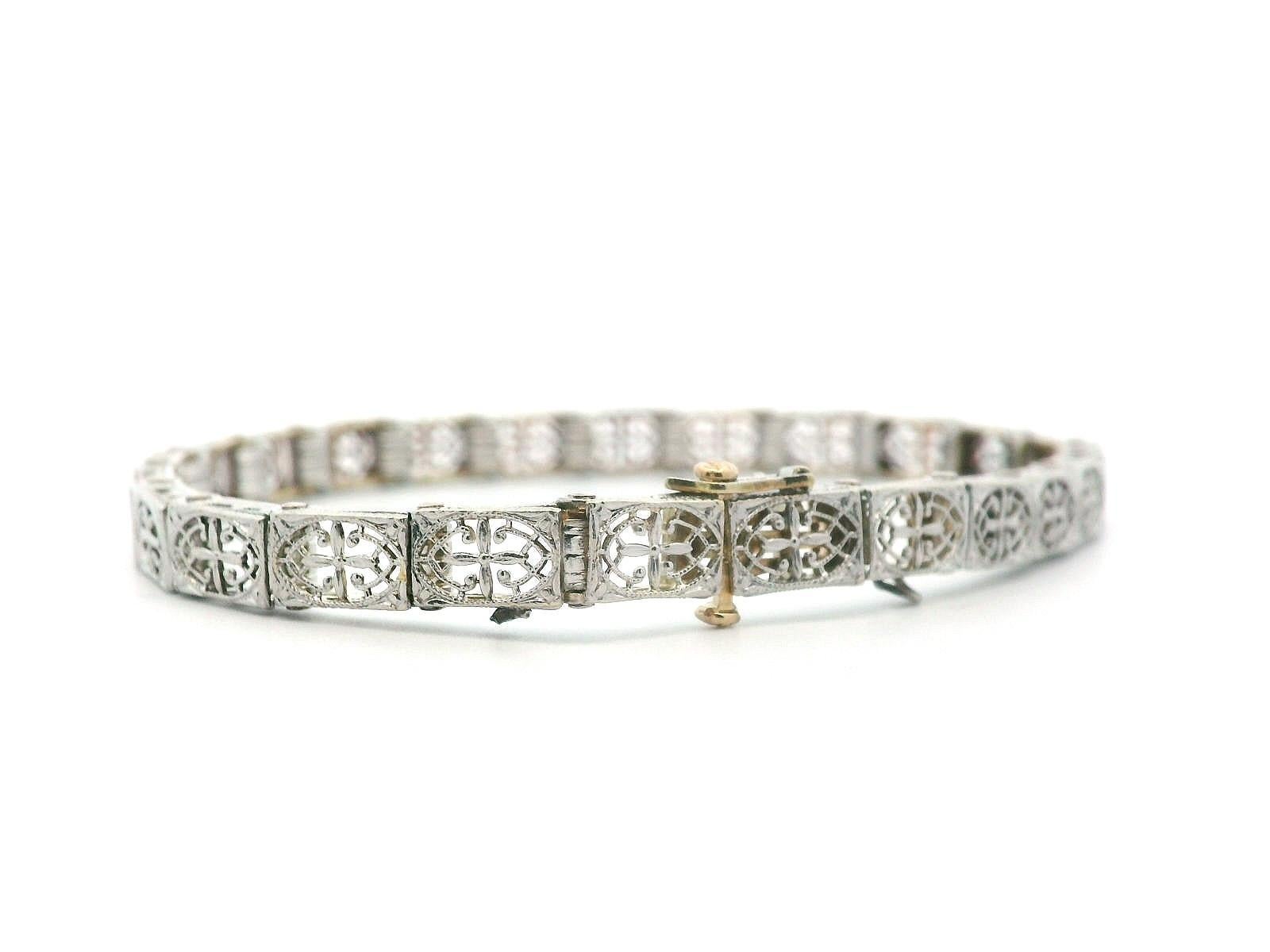 Handcraft - Bracelet Art déco en platine et or filigrané en vente 2