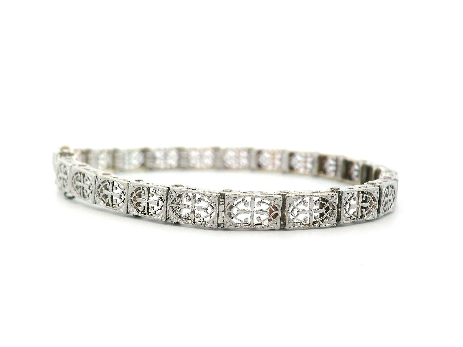 Handcraft - Bracelet Art déco en platine et or filigrané en vente 3