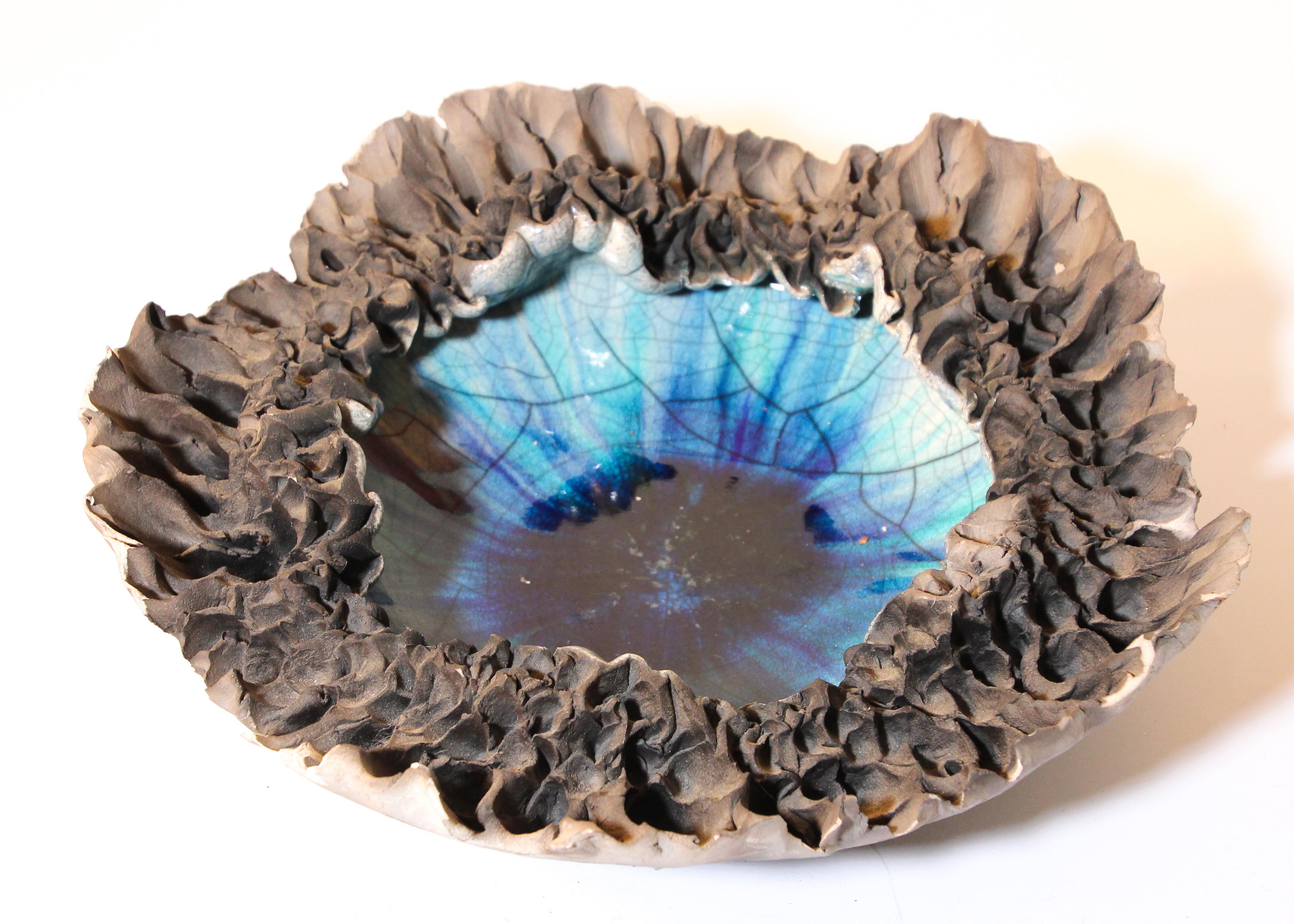 Handcrafted Art Studio Pottery Volcanic Raku Lava Bowl by Hutch Ceramics Maui 7