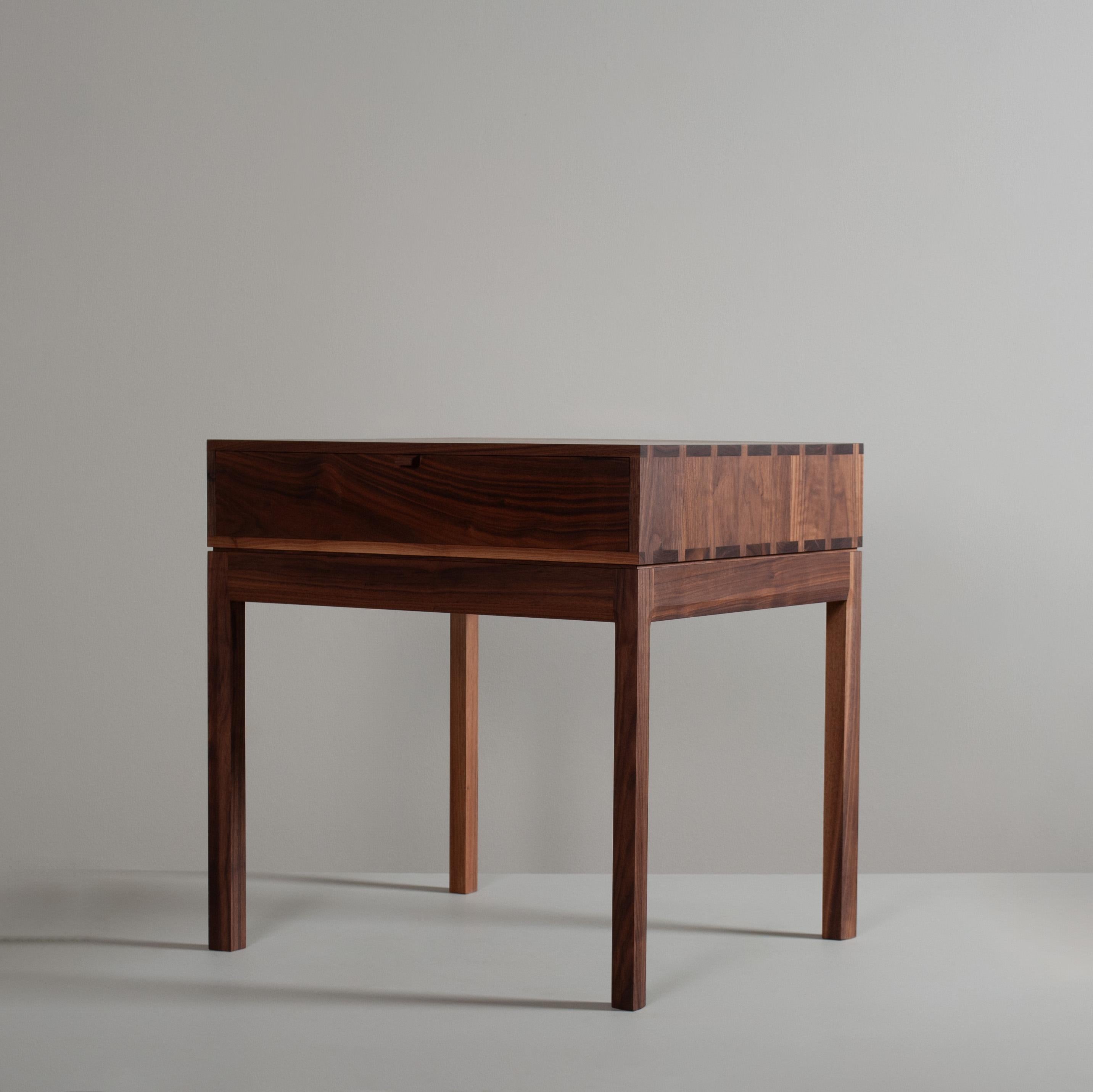 Handcrafted Artisan Drawer Table, Walnut & Oak For Sale 1