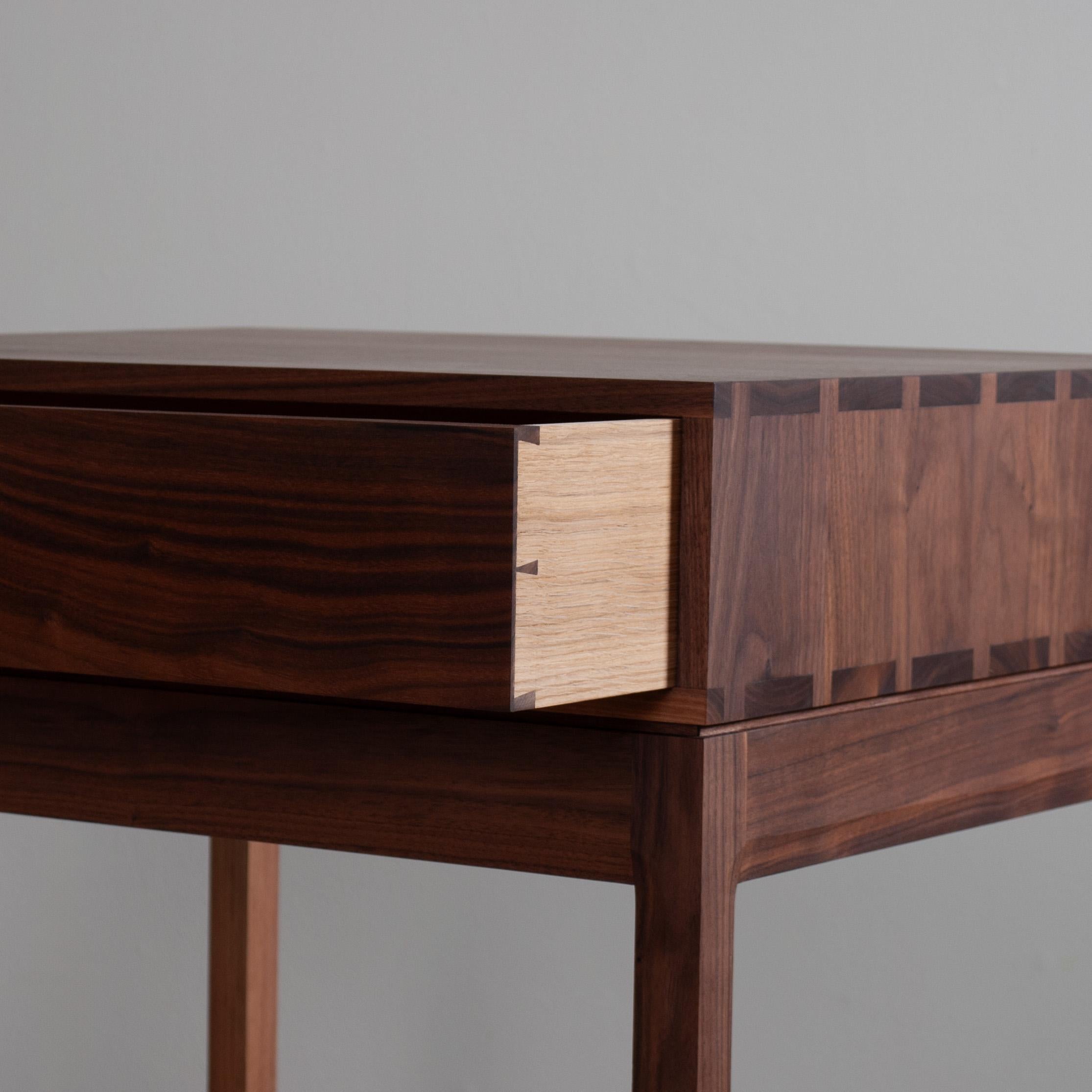 Handcrafted Artisan Drawer Table, Walnut & Oak For Sale 2