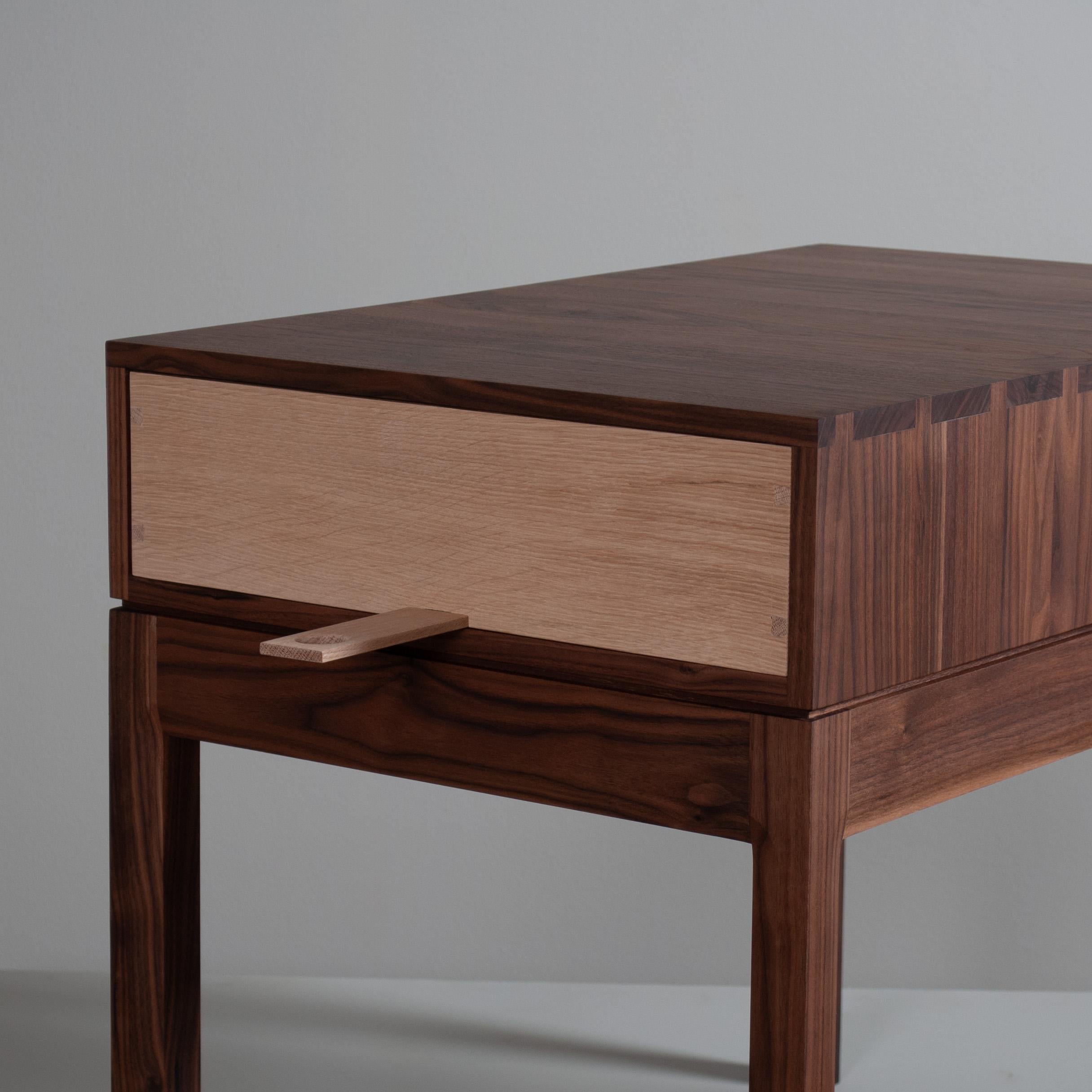 Contemporary Handcrafted Artisan End Table, Walnut & Oak For Sale