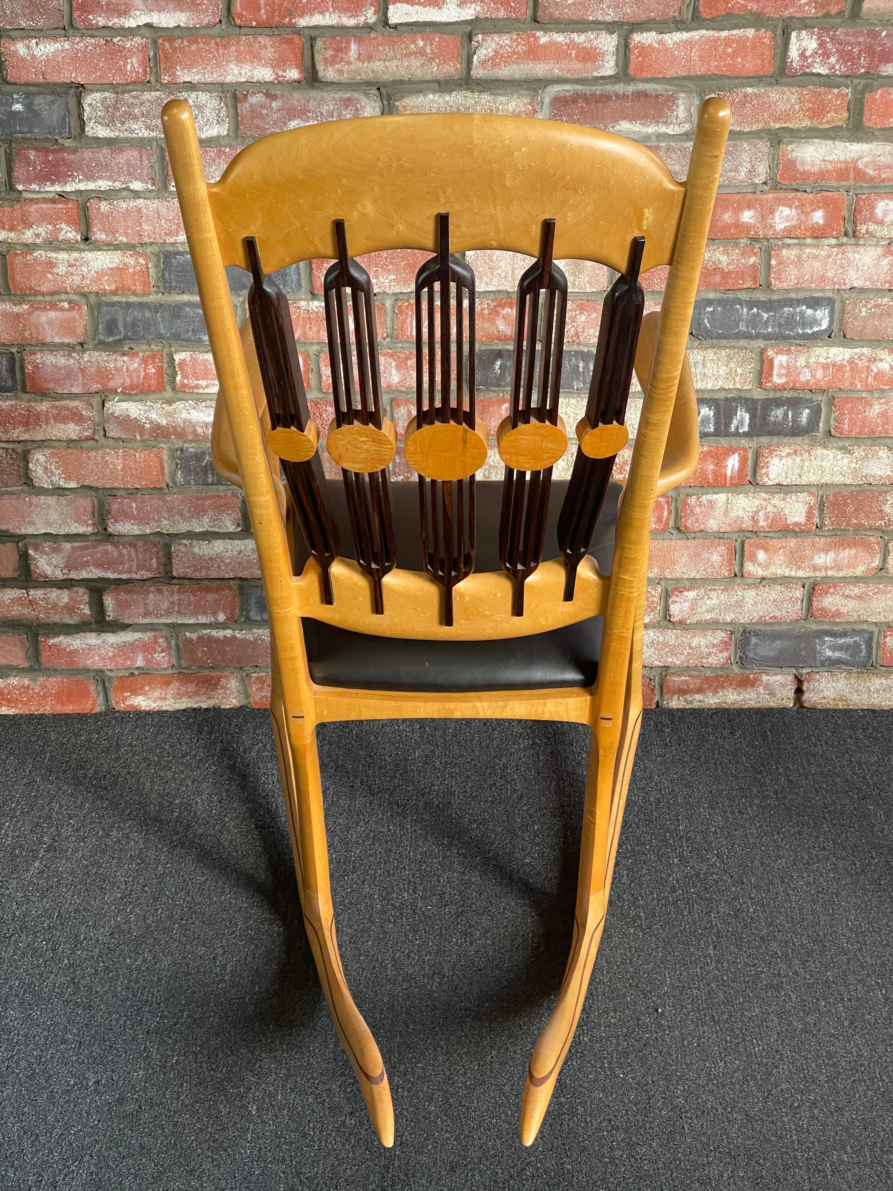  Handcrafted Artisan Studio Rocking Chair by Jeffry Mann 1987 In Good Condition For Sale In San Diego, CA