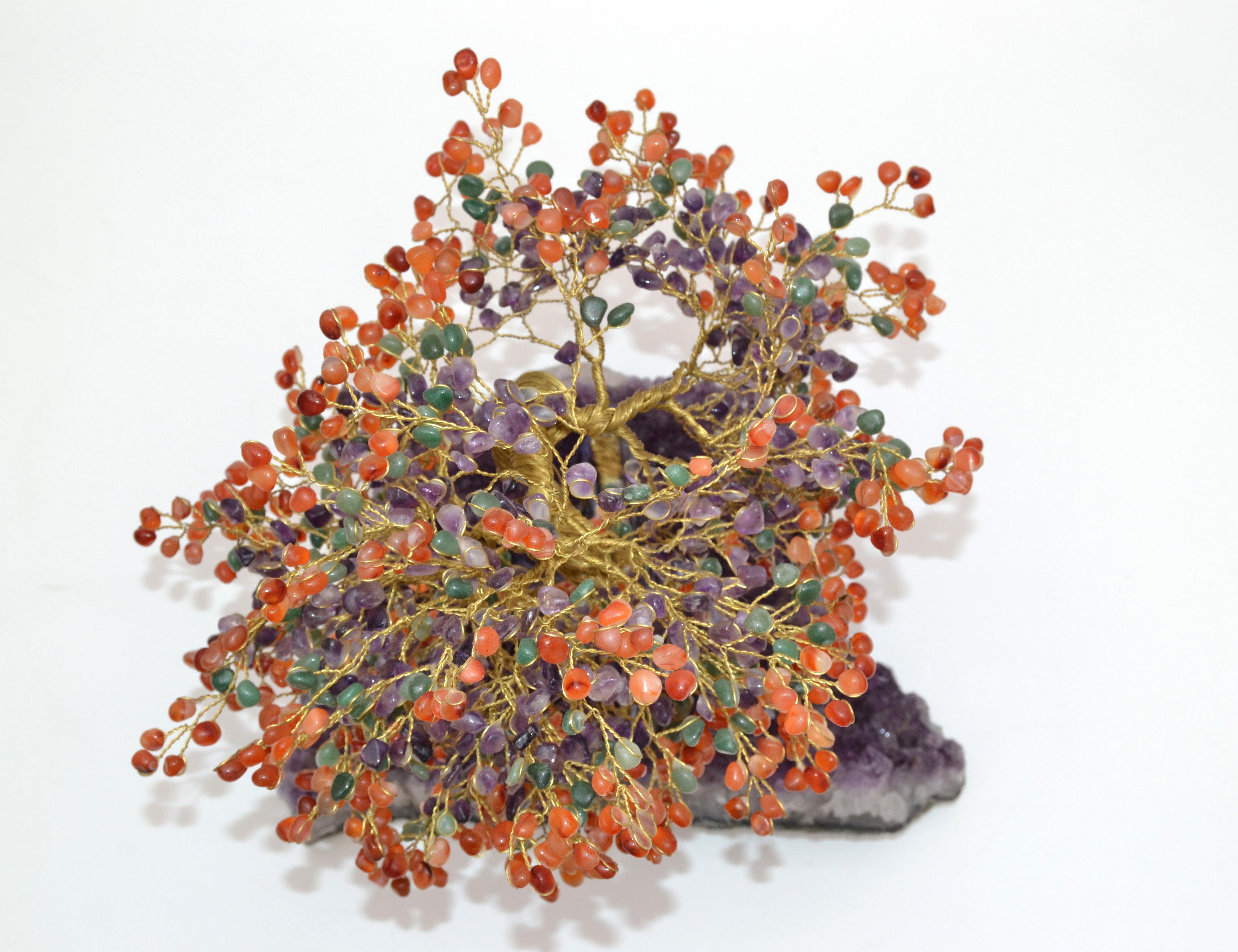 Handcraft Arts & Crafts Tree Metal Sculpture Beads Purple Amnesty Fossil Base en vente 2