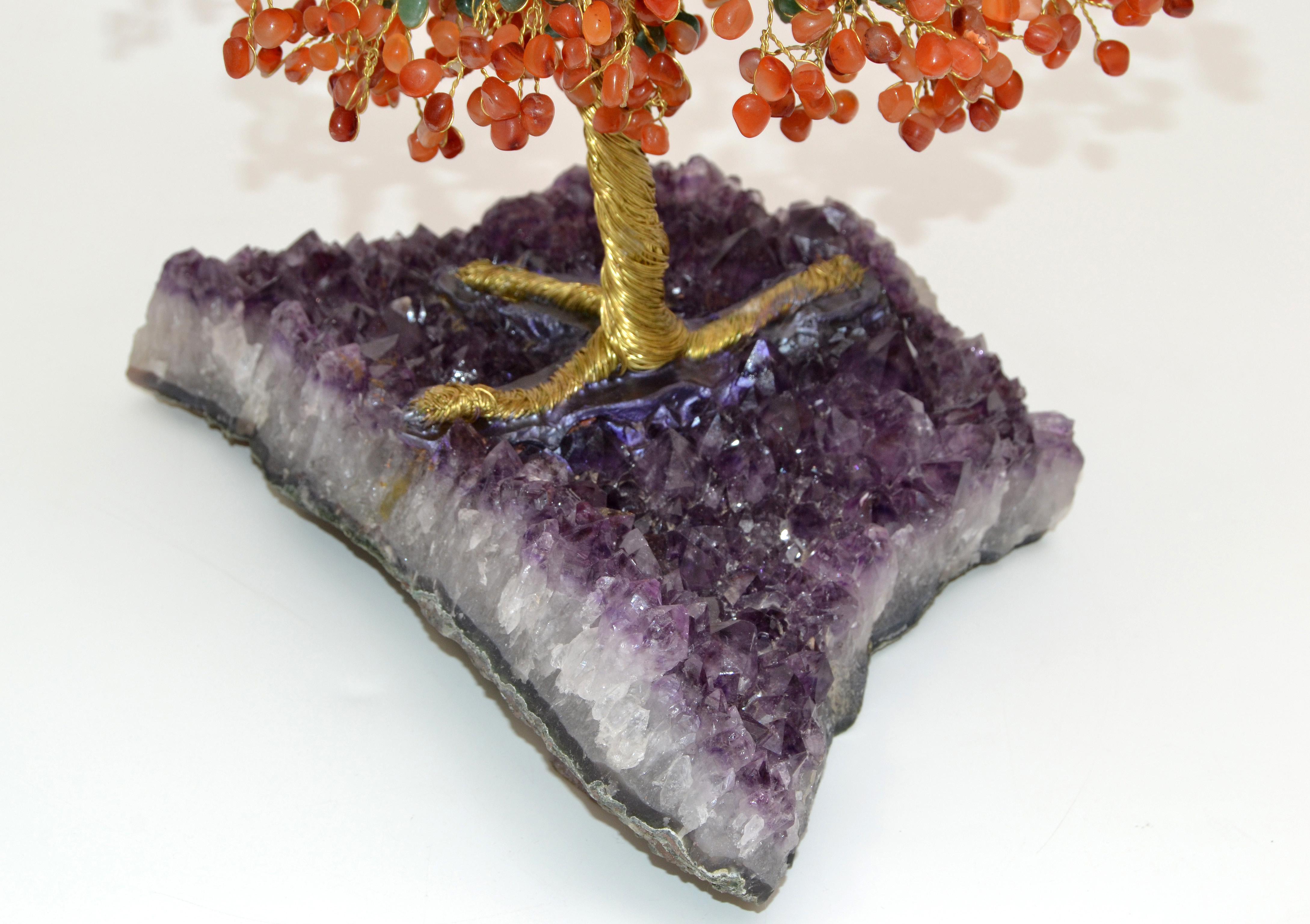 Handcraft Arts & Crafts Tree Metal Sculpture Beads Purple Amnesty Fossil Base en vente 8
