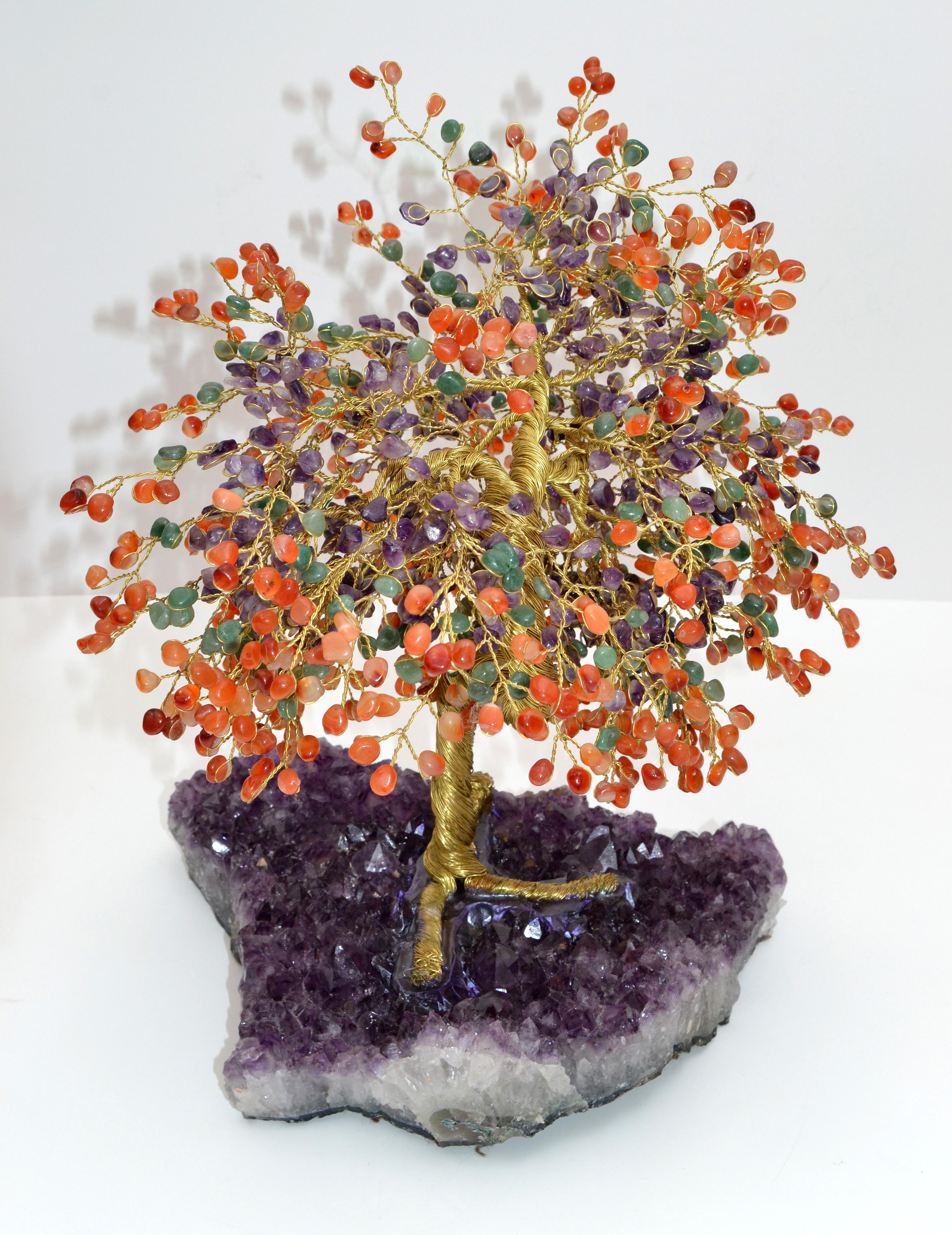 Handcraft Arts & Crafts Tree Metal Sculpture Beads Purple Amnesty Fossil Base en vente 9