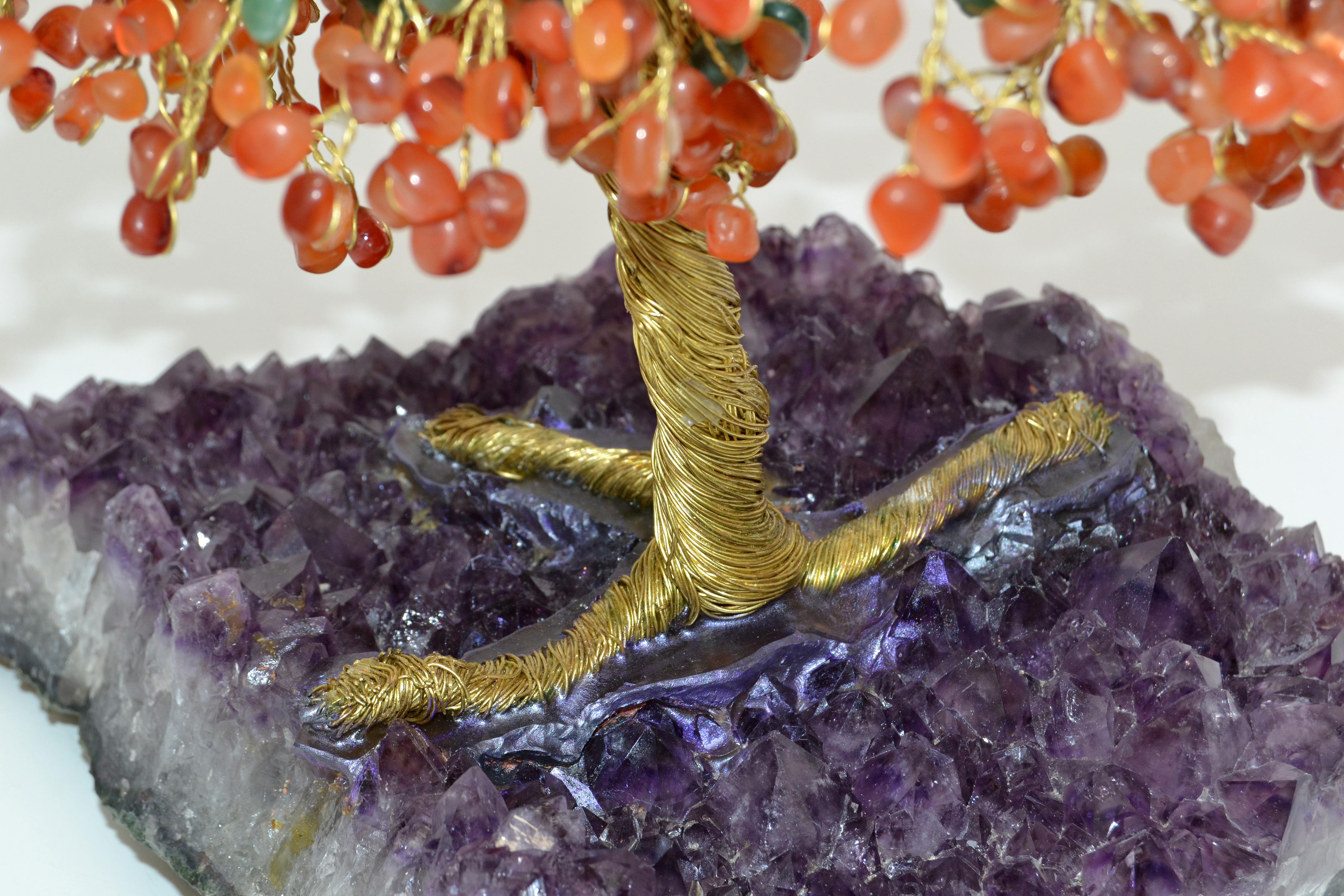 Perles Handcraft Arts & Crafts Tree Metal Sculpture Beads Purple Amnesty Fossil Base en vente