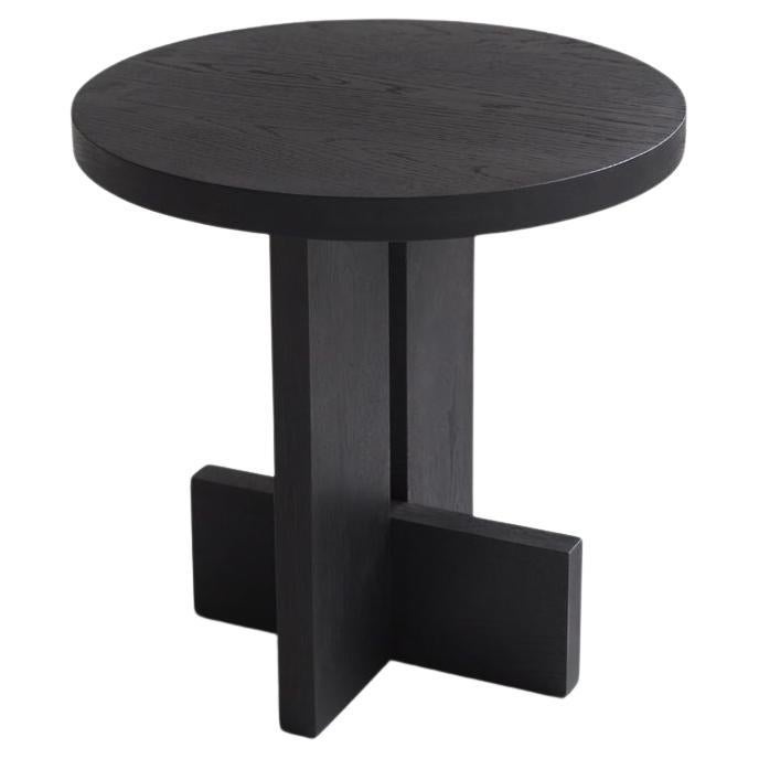 Handcrafted Axel Solid Black Oak Side Table 18"Diameter by Mary Ratcliffe Studio For Sale