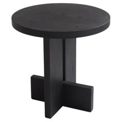 Handcrafted Axel Solid Black Oak Side Table 18"Diameter by Mary Ratcliffe Studio