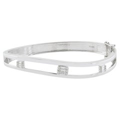 Handcrafted Baguette SI/H Diamond Open Frame Cuff Bracelet 10 Karat White Gold