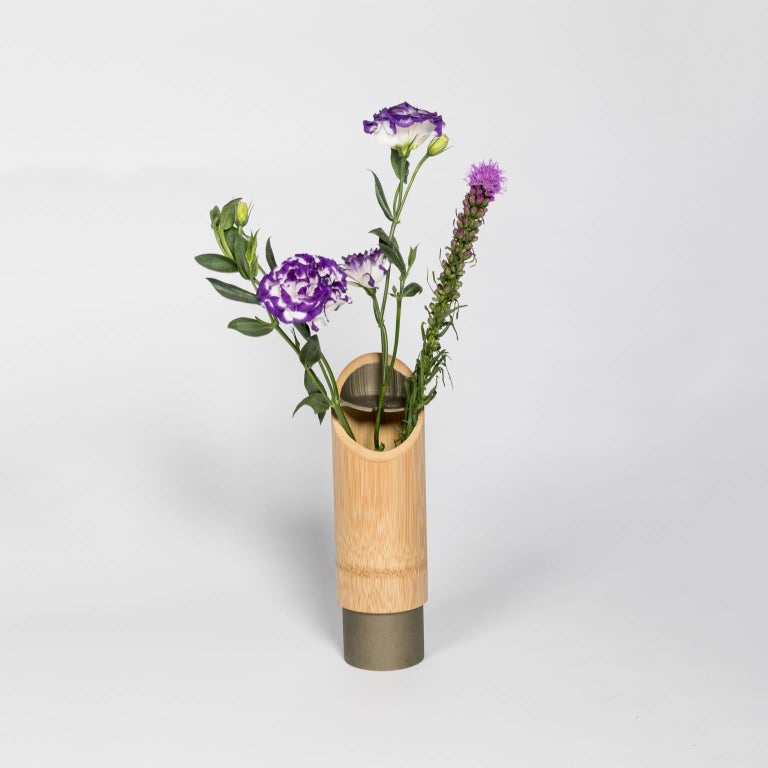 Handcrafted Bamboo Flower Vase with Urushi Tin Powder Finish For Sale at 1stdibs
