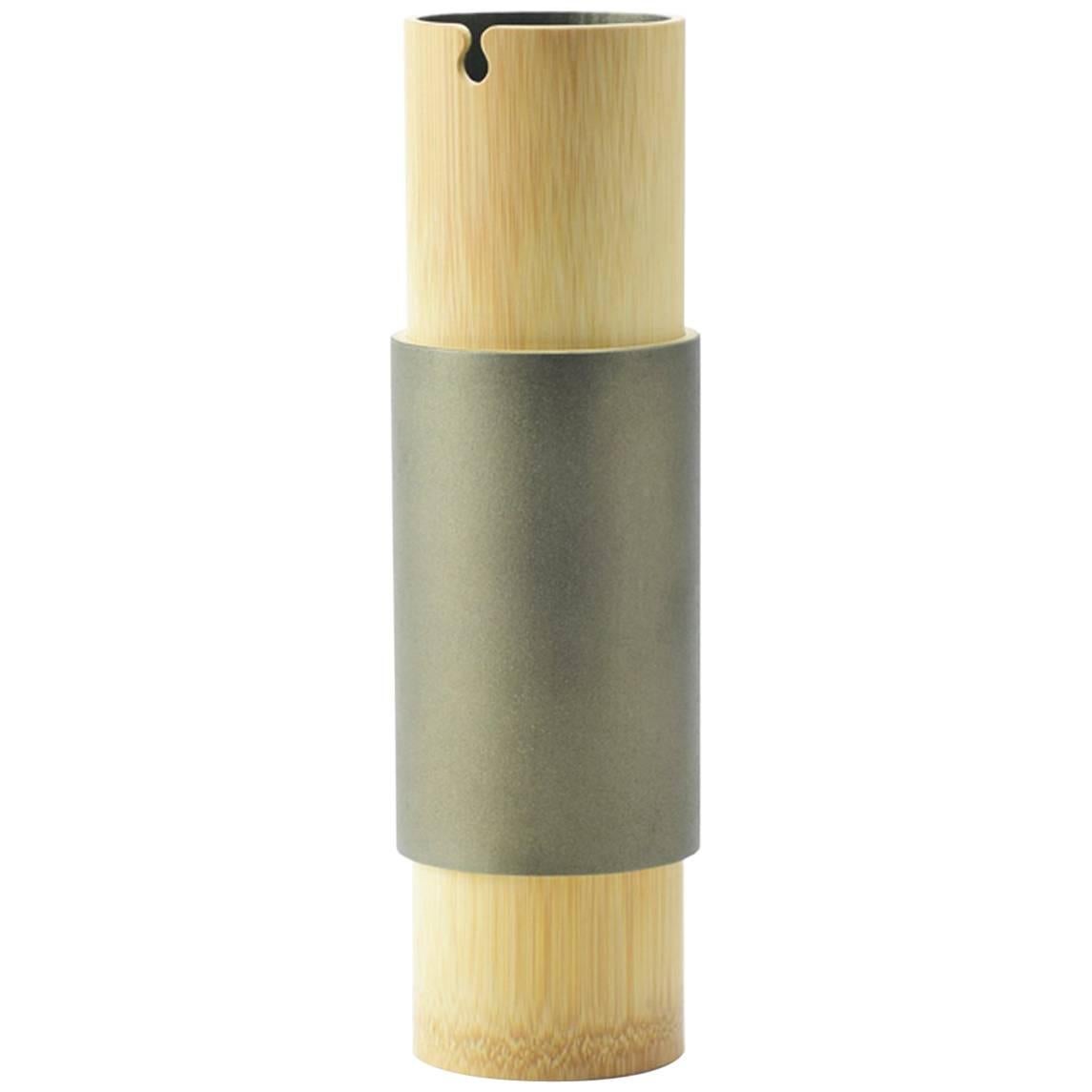 Handcrafted Bamboo Flower Vase with Urushi Tin Powder Finish For Sale