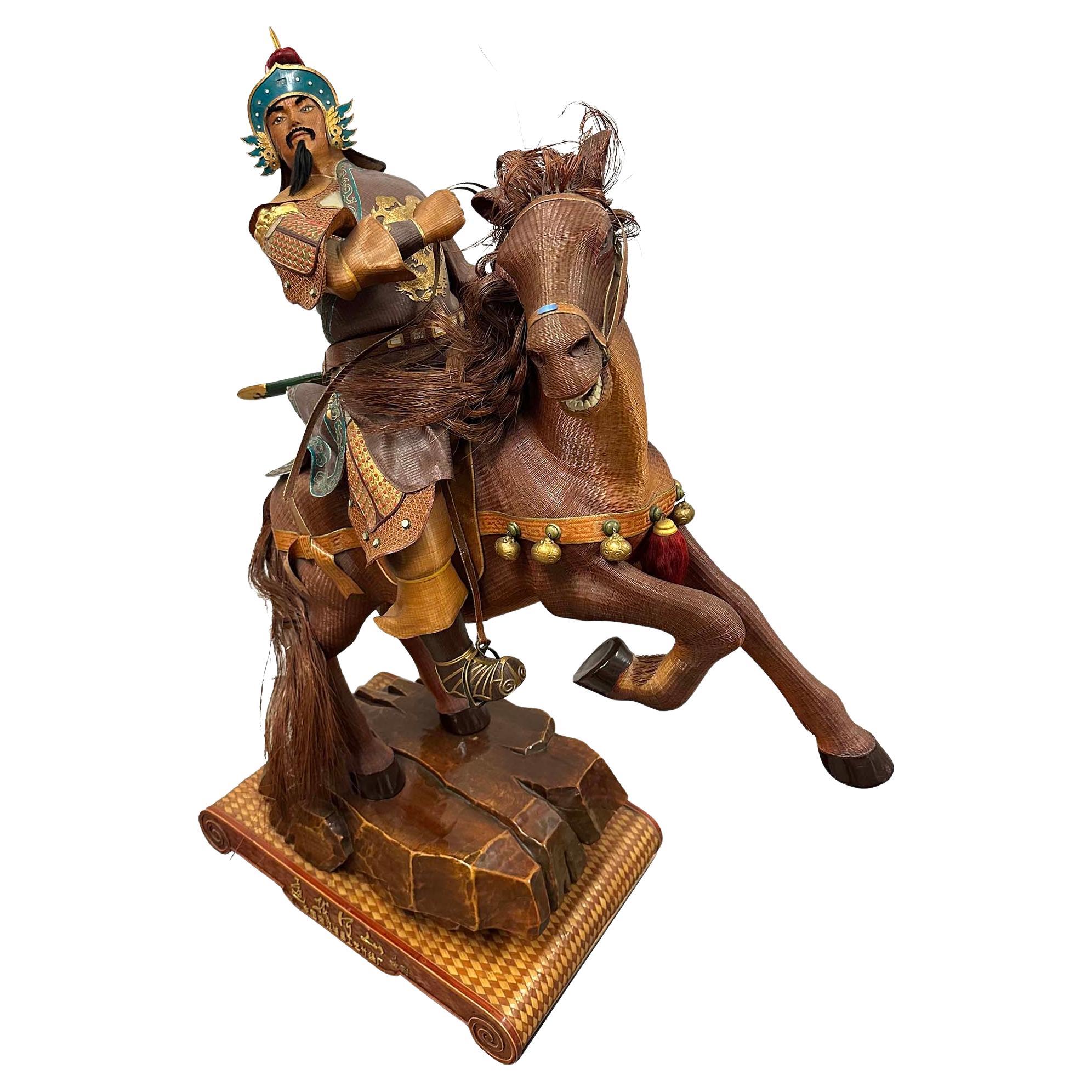 Handcrafted Bamboo-Woven Statue of Yue Fei, Famous Chinese Warrior