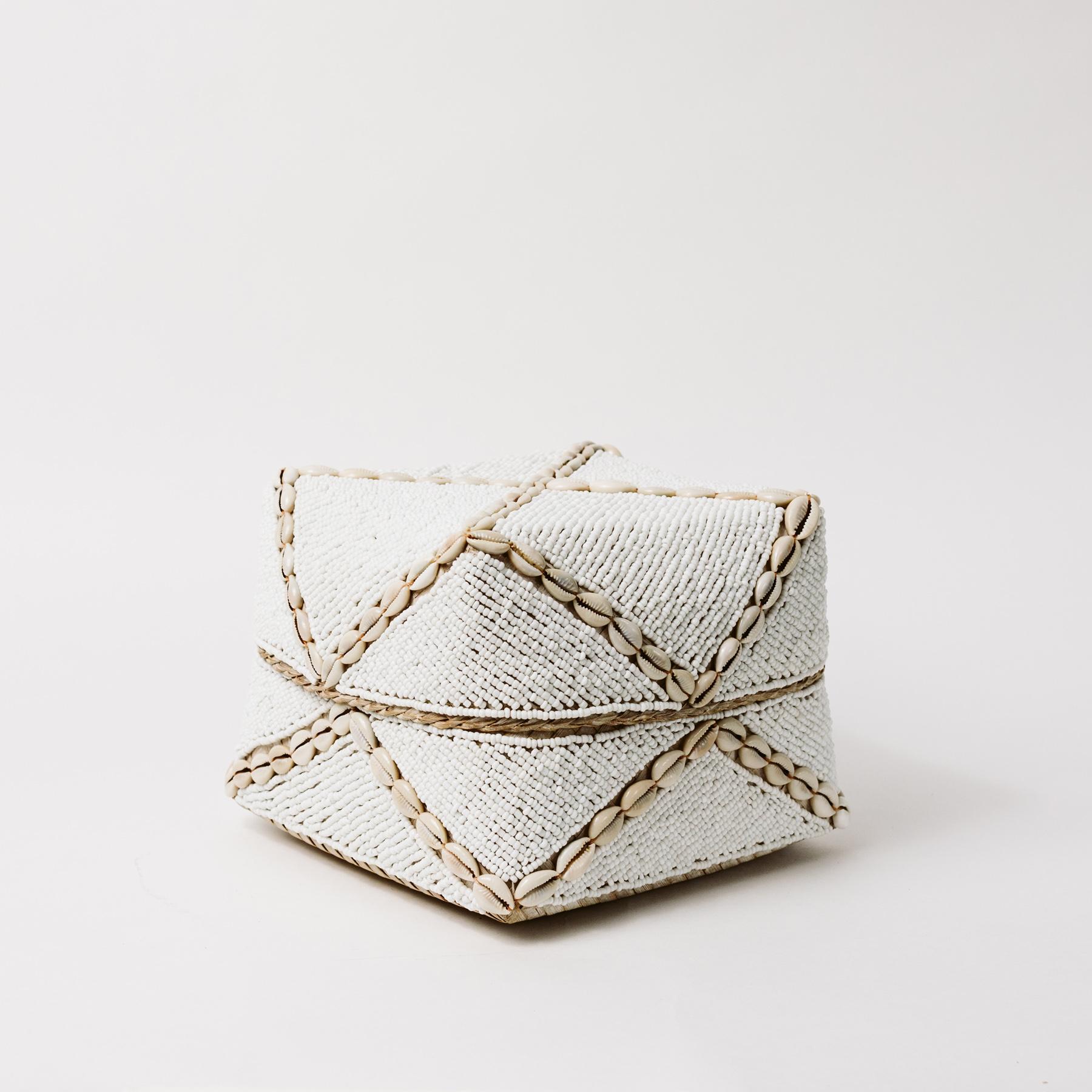 Malagasy Handcrafted Beaded Box with Shells – Perfect for Coastal Decor For Sale