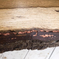 Handcrafted Bench in Oak and Elm with Copper Detail