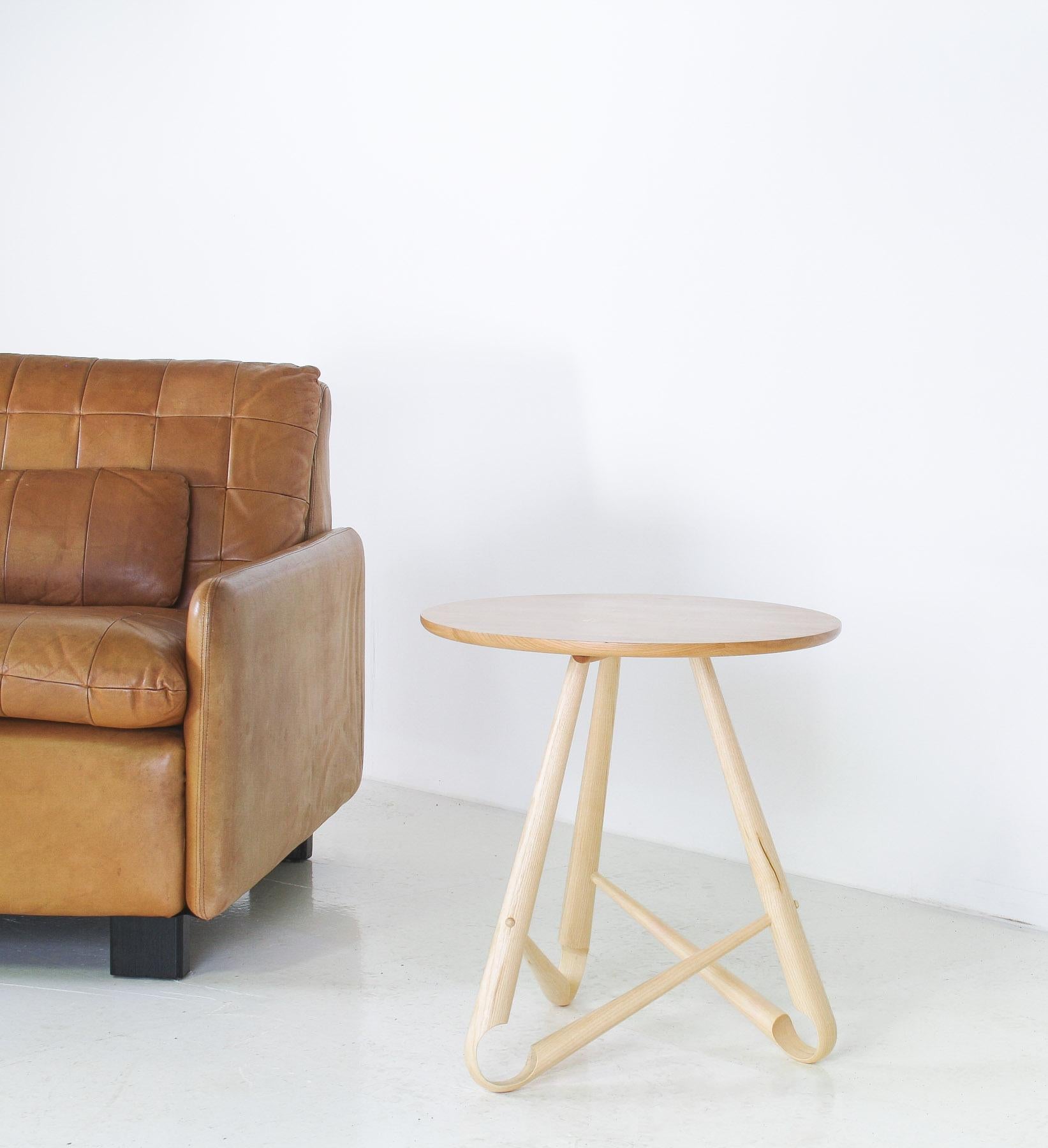 Ash Handcrafted Bentwood Side Table ‘Sŵs’ Collection – By Welsh Artist Dylan Glyn For Sale
