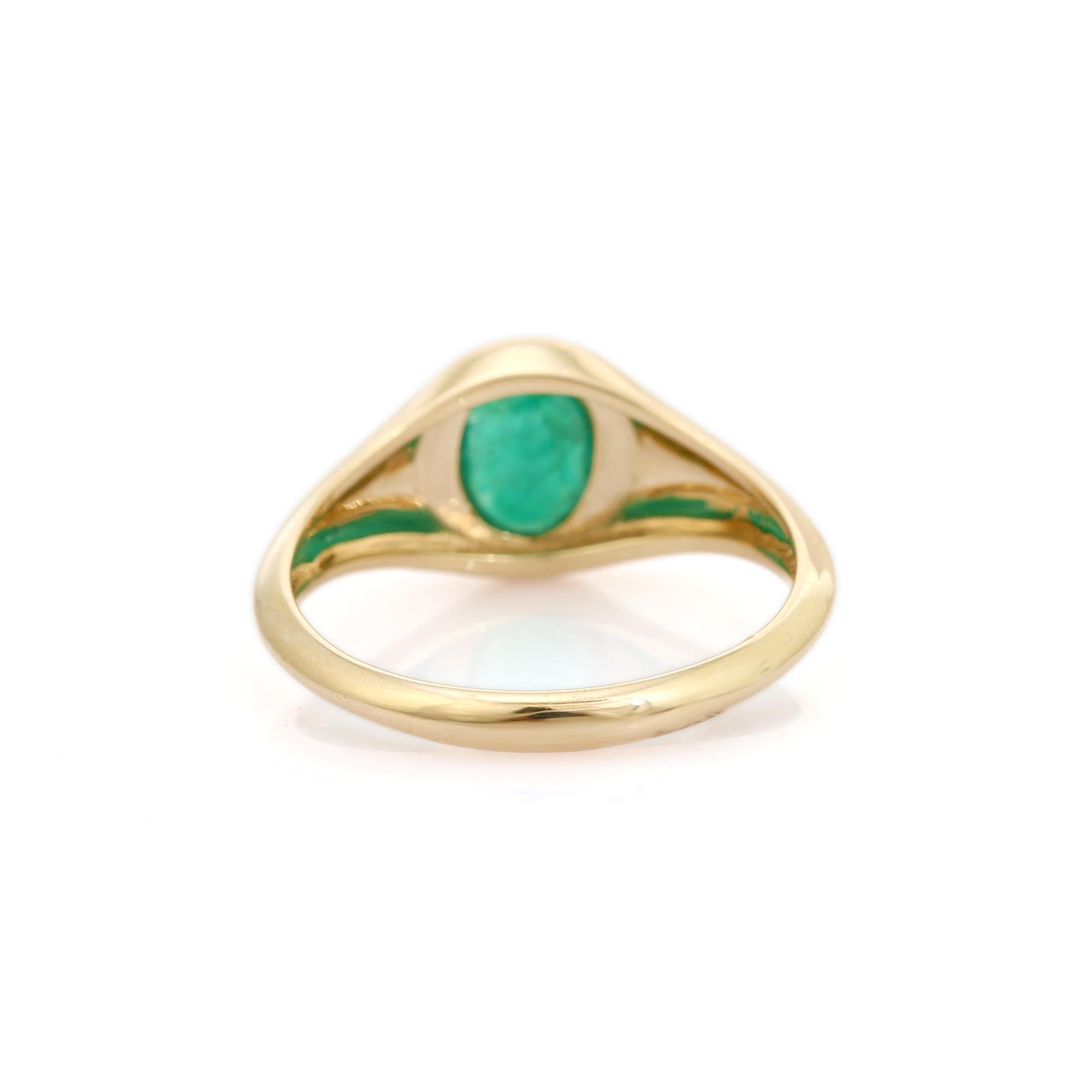 Im Angebot: Handgefertigte Lünette Set Oval sambischen Smaragd Signet Ring mit 14k Gelbgold () 5