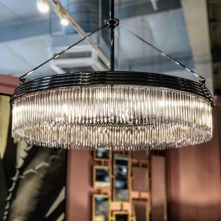 Round Industrial Chandelier in Black Nickel with ...