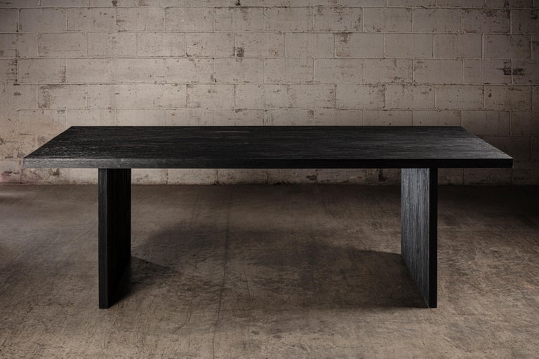 Brutalist Handcrafted Black Oak Rectangular Dining Table For Sale