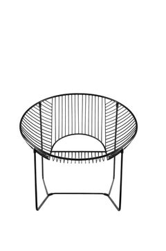 Handcrafted Black Outdoor Cali Wire Lounge Chair, Powder-Coated Steel