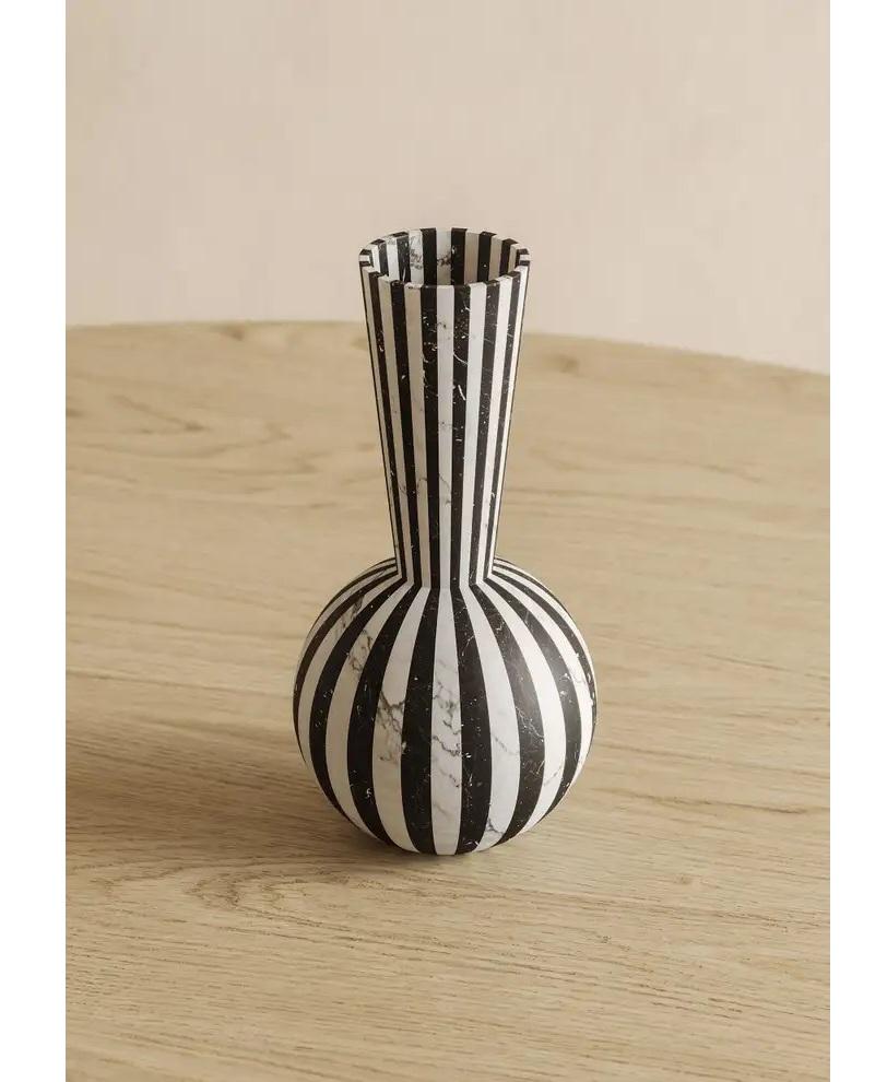 Contemporary Handcrafted Black & White Refined Marble Nova Candle Holder by Jacopo Simonetti For Sale