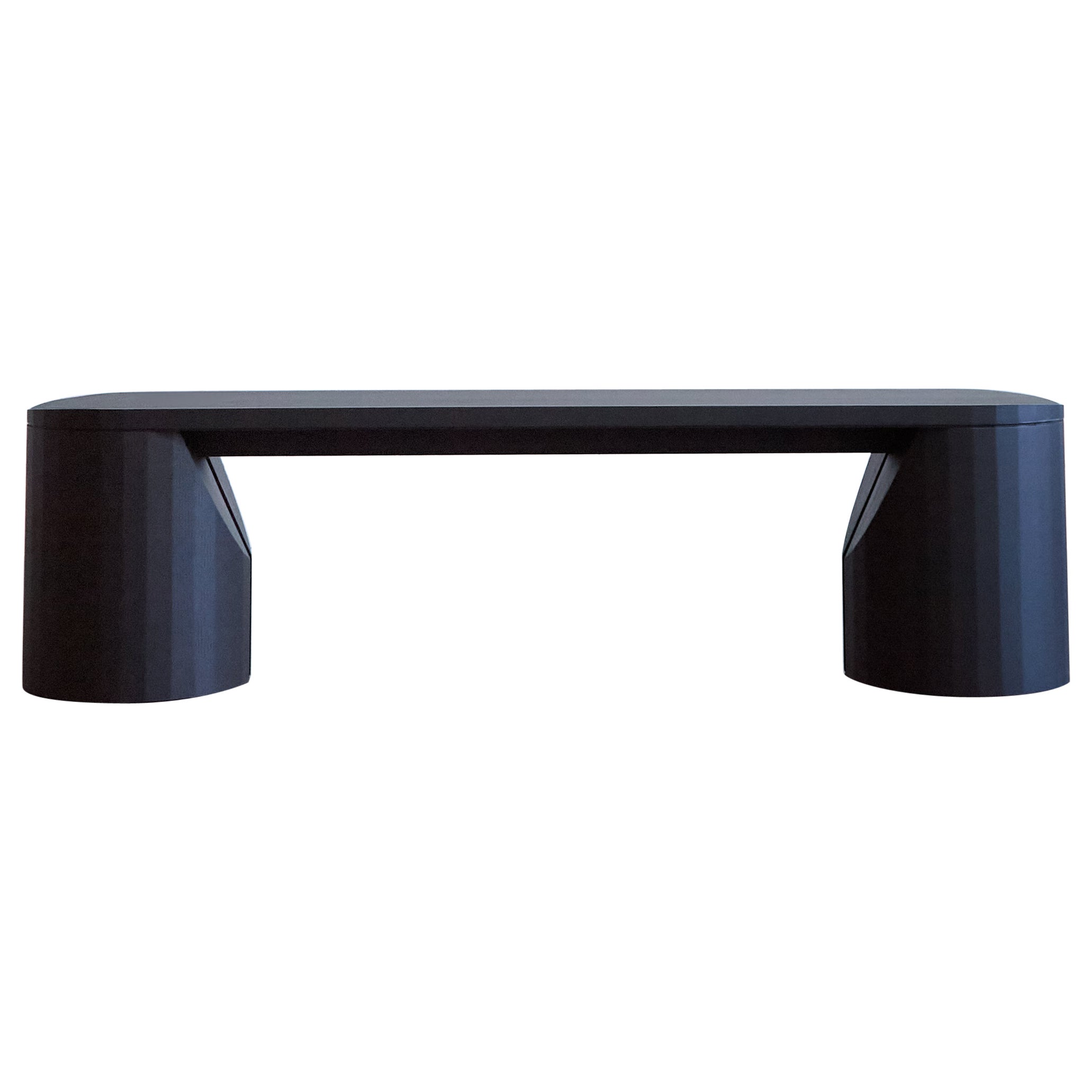 Handcrafted Blackened Oak Barrow Bench 60"L by Mary Ratcliffe Studio For Sale
