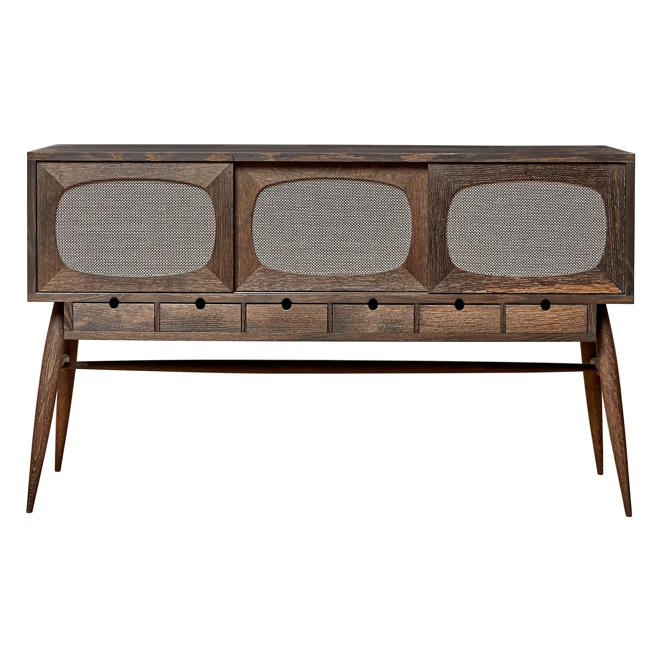 Handcrafted Blackened Oak TV Console