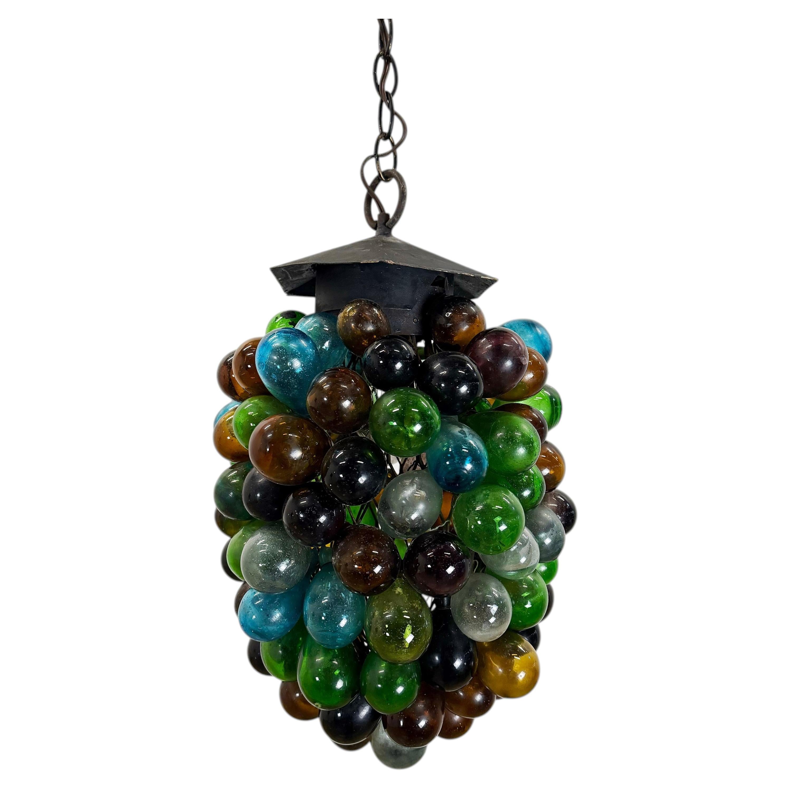 Handcrafted Blown Glass "Grape Cluster" Pendant Lamp For Sale