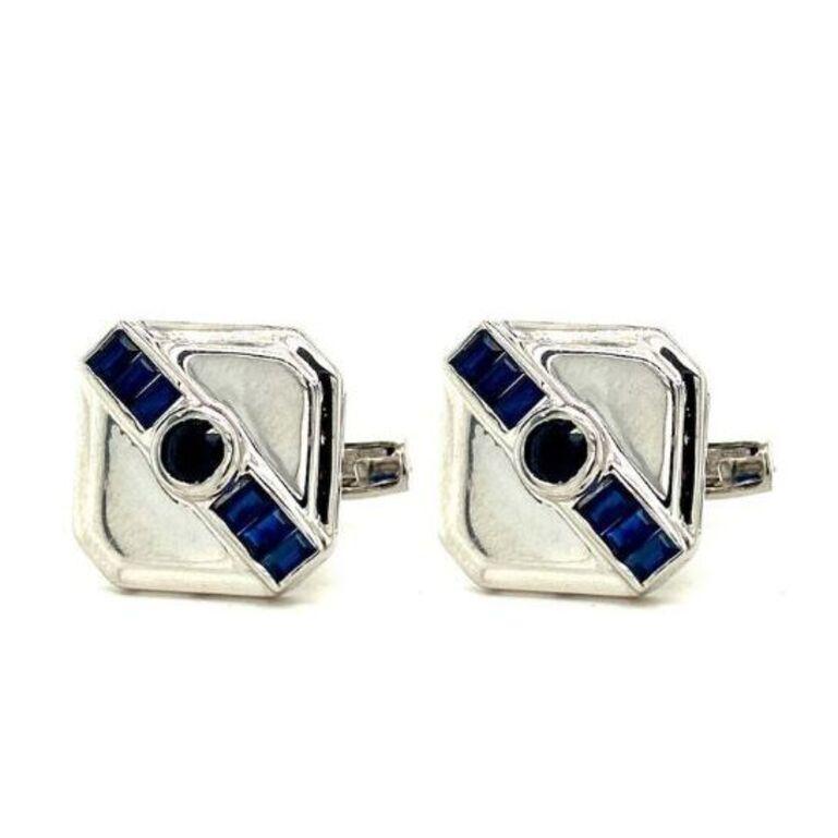Handcrafted Blue Sapphire Square Cufflinks in Sterling Silver Gifts for Him 1