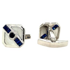 Handcrafted Blue Sapphire Square Cufflinks in Sterling Silver Gifts for Him