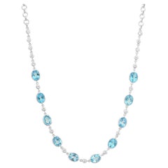 Handcrafted Blue Topaz and Zircon Station Necklace for Women in 925 Silver