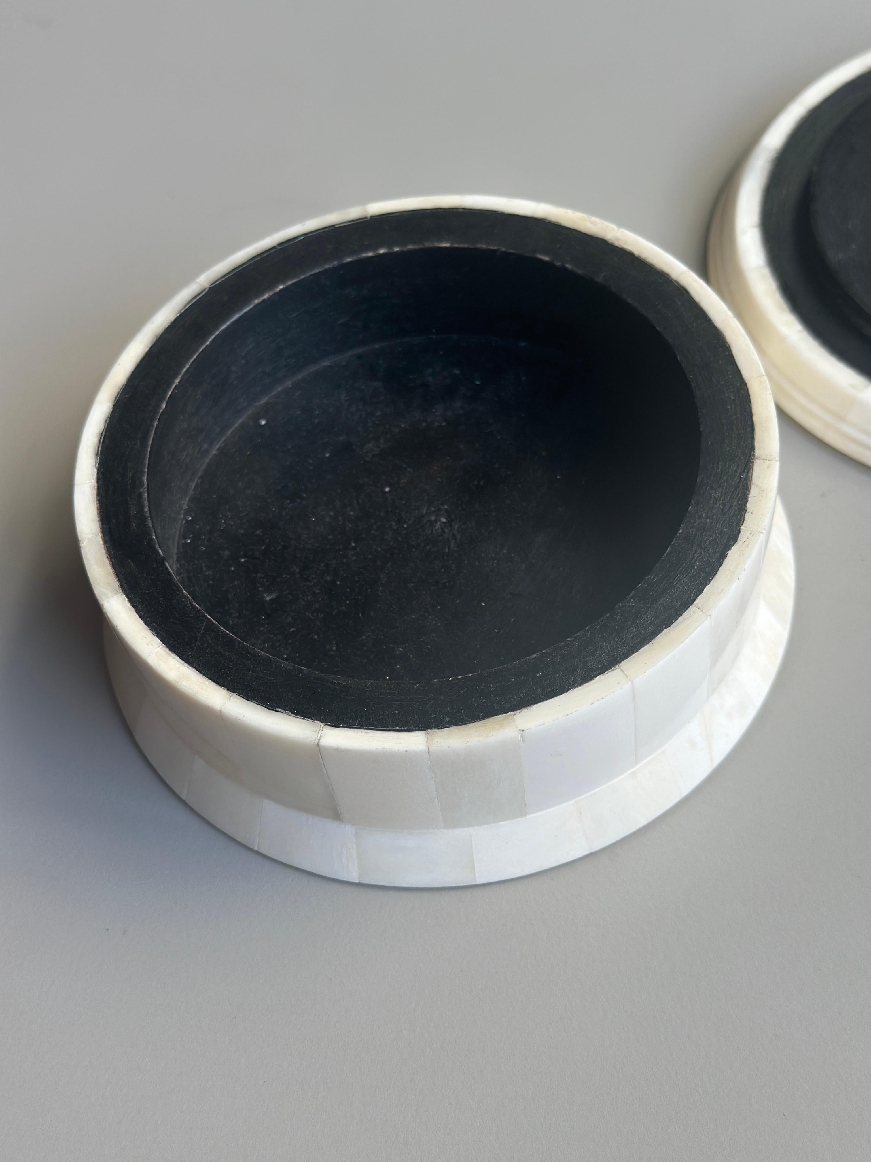 Handcrafted Bone Inlay Hat Box — Stackable Decorative Storage Box For Sale 3