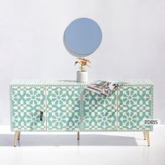 Handcrafted Bone Inlay Media Console with Cord Escapes by House of Jaipur