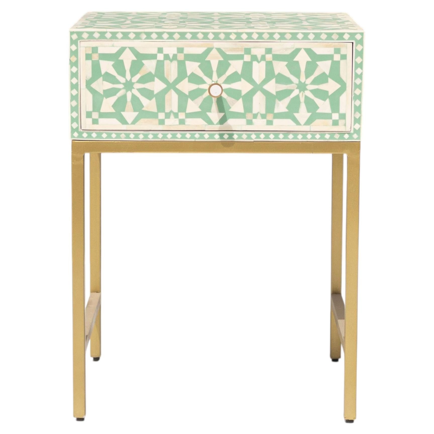 Handcrafted Bone Inlay Rectangular Bedside Side Table by House of Jaipur For Sale